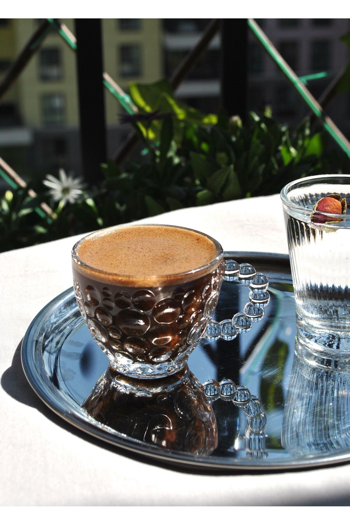 Qualitev 2'li Cam Boncuklu Türk Kahve Fincanı Kulplu Espresso Bardak
