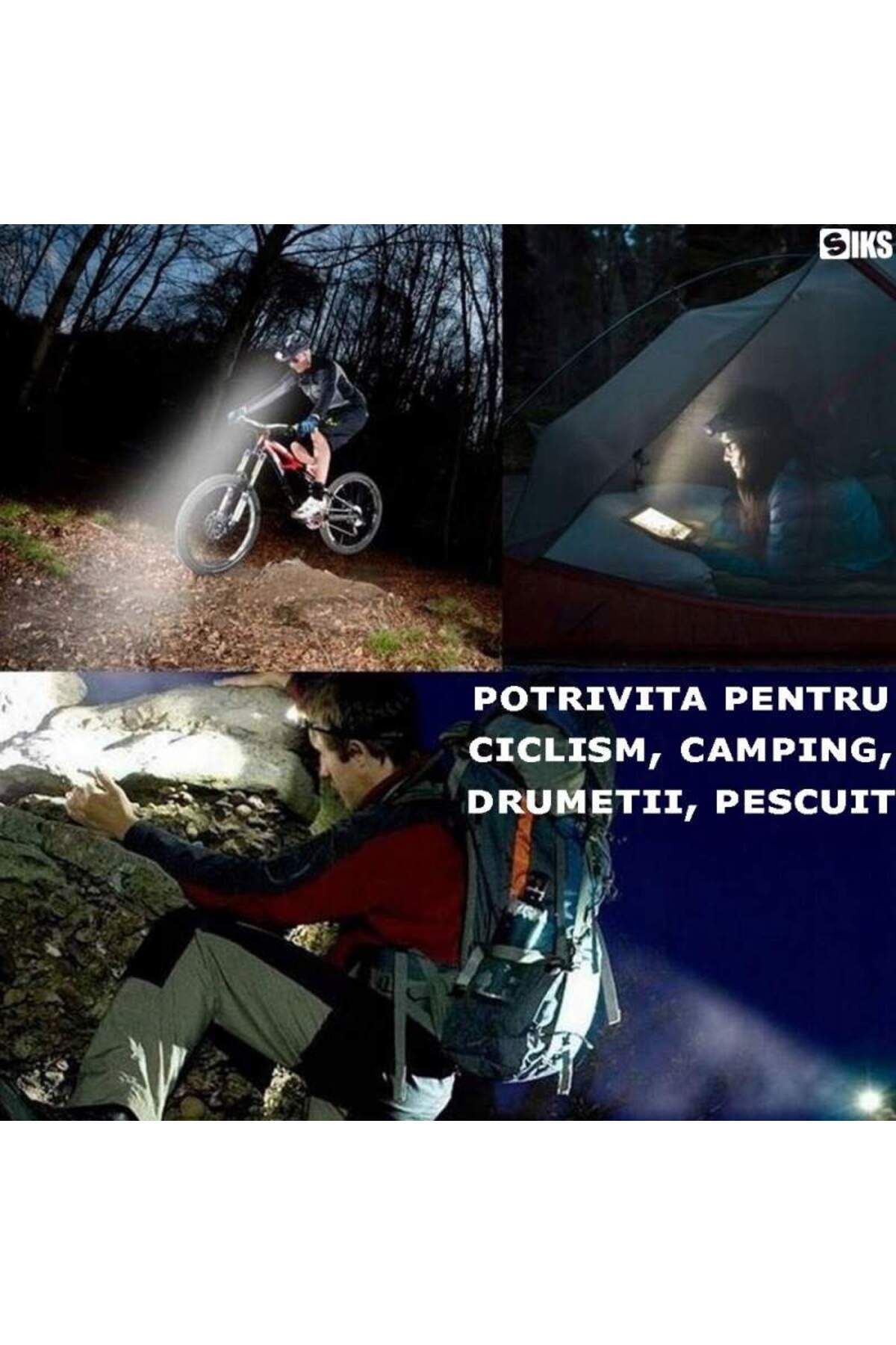 SIKS-Lanternă frontală LED, Profesională, Încărcare USB, 4 Moduri de iluminare, Indicator baterie, Încărcare USB 3