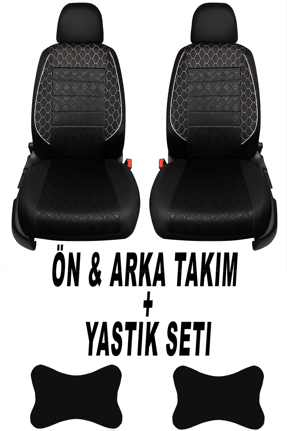 1araba1ev Oto Koltuk Kılıfı Logosuz Ön Arka Takım + 2 Adet Boyun Yastığı Seti
