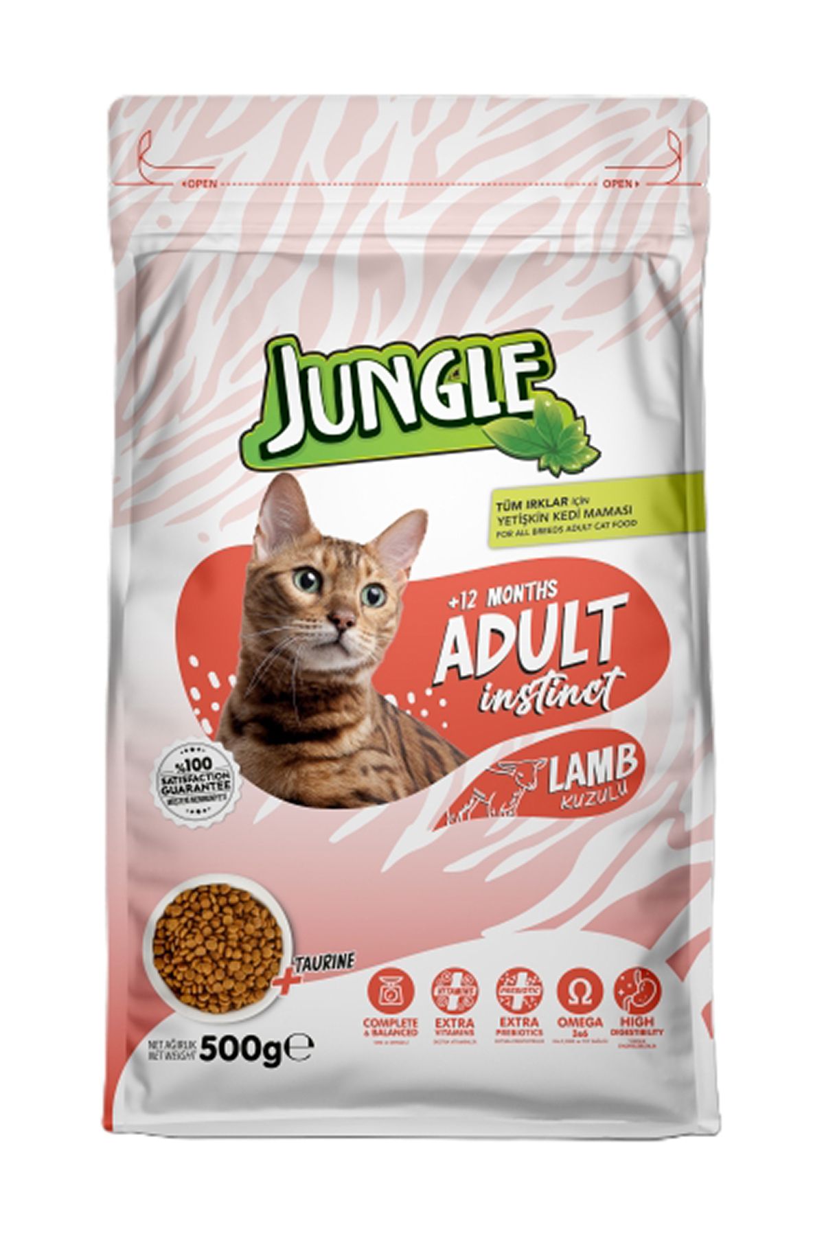Jungle 500 GR KURU KEDİ MAMASI YETİŞKİN KUZU ETLİ 8'Lİ