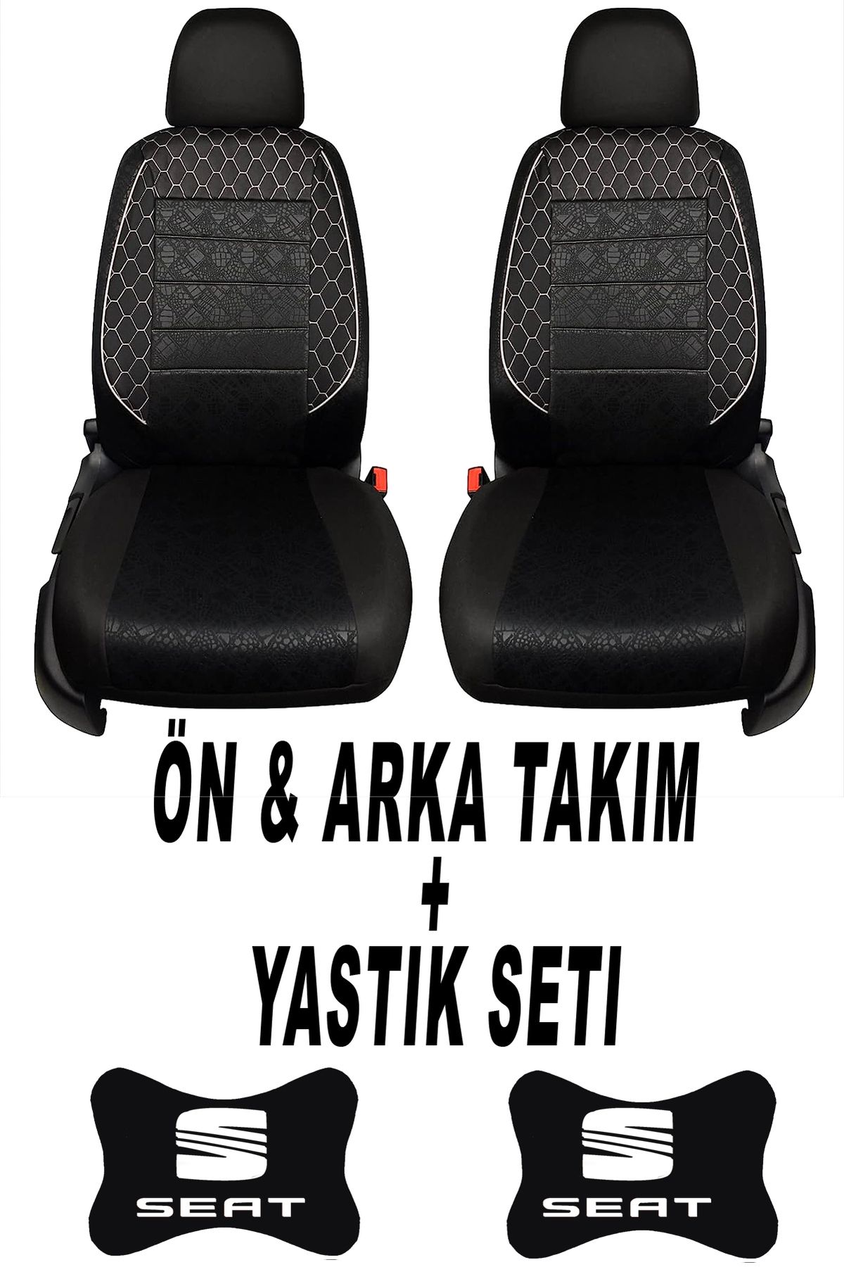 1araba1ev Oto Koltuk Kılıfı Seat Ön Arka Takım + 2 Adet Boyun Yastığı Seti