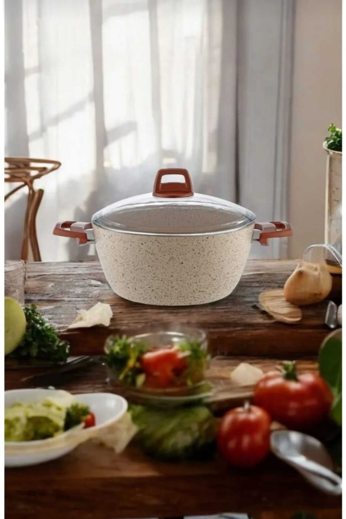 KIZILELMADA Dayanıklı Granit Kaplama Derin Krem Tencere – 24 cm, Kolay Kullanım