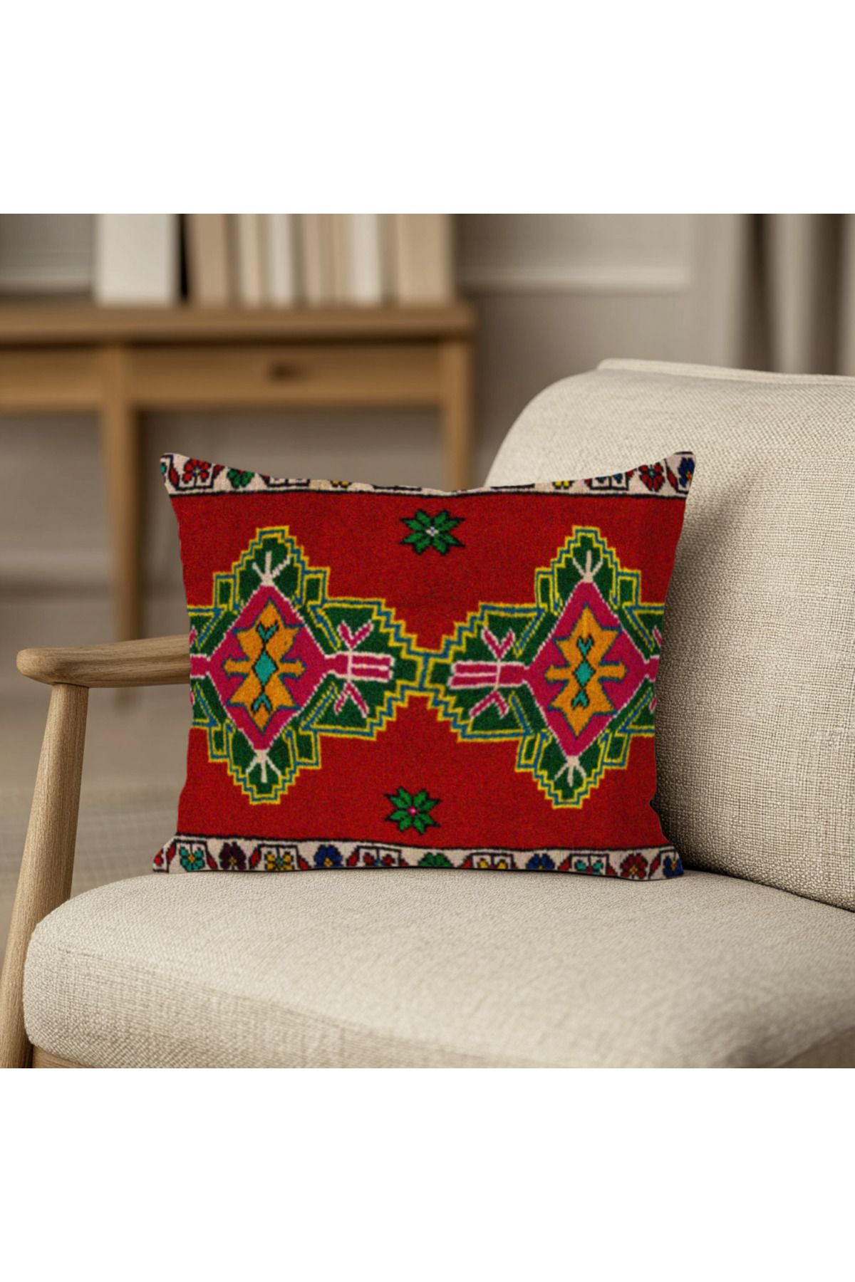 TURKISHRUG KINGDOM Anadolu El Dokuma Stilinde Çift Taraflı 43x43 cm Kilim Desenli Kırlent Kılıfı