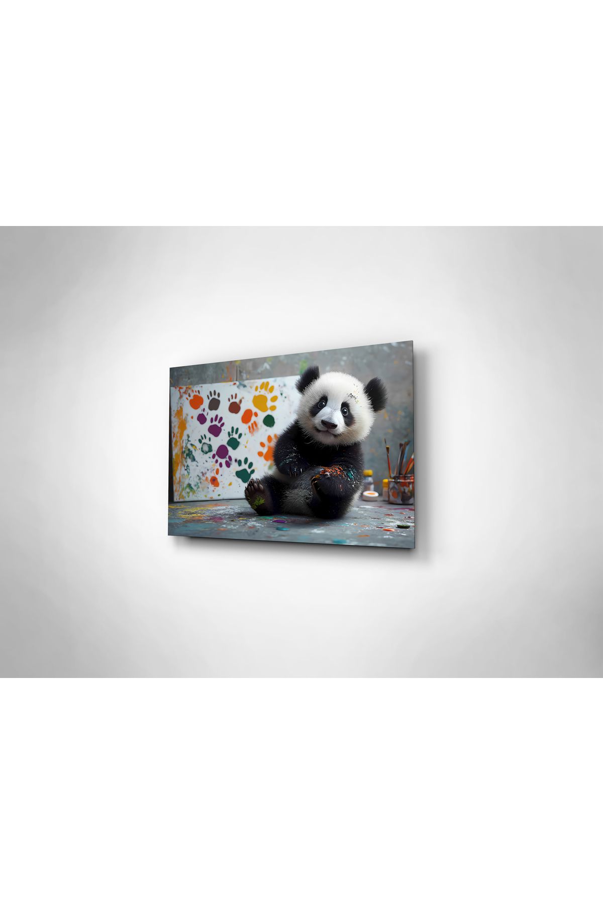 Evlika Ressam Panda Hayvan Temalı Dekoratif Cam Tablo, Duvar Dekoru H0037