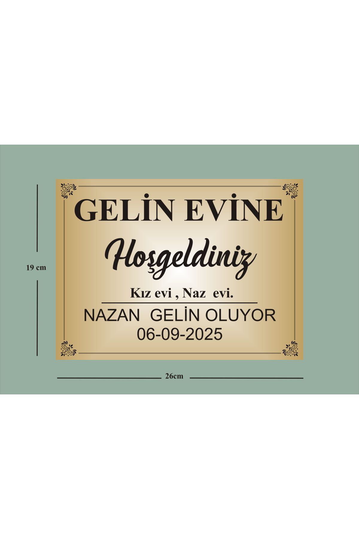 yüksel34 Gelin evi Kapı Süsü , Aynalı Gold Aliminyum Metal 19x26cm ölçüsünde