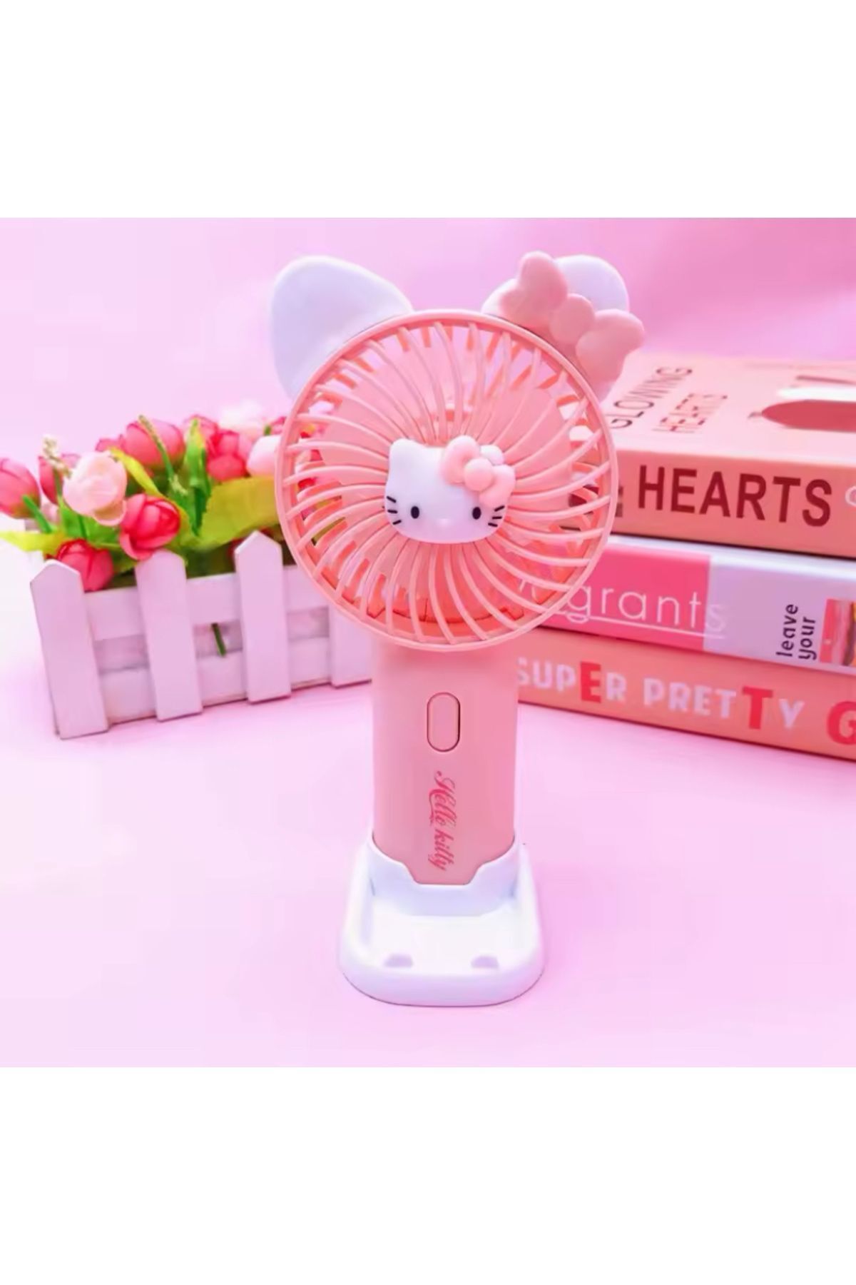 EyER Shoping Hello Kitty Sanrio Şarjlı Usb Telefon Tutucu Mini El Fanı Vantilatör Soğutucu Y2k Kpop Hediye
