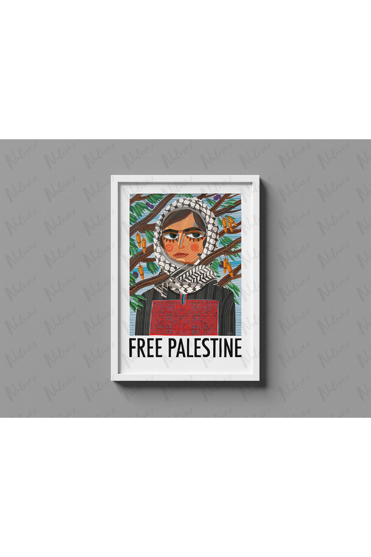 Nulivez Çerçeveli, Free Palestine Tasarımlı Dekoratif Tablo, 300 Micron Antireflecte Korumalı Tablo