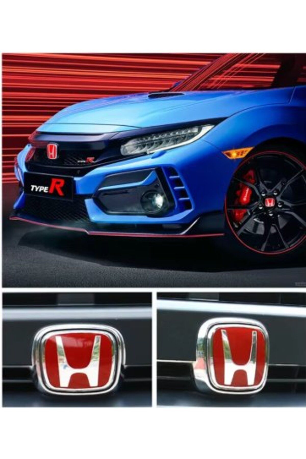 STİLİX GARAGE Honda Civic FC5 FK7 2016-2021 12*9 cm Ön Ve Arka Panjur Logosu Kırmızı (cam Logo)