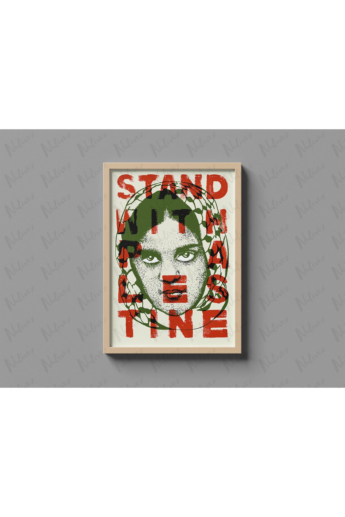 Nulivez Çerçeveli, Stand With Palestine Tasarımlı Dekoratif Tablo, 300 Micron Antireflecte Korumalı Tablo