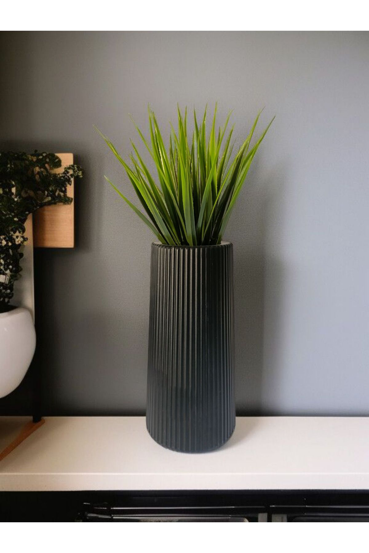 GLRHOME Çizgili plastik vazoda sazlık dekoratif uzun vazoda sazlık 32 x 9cm