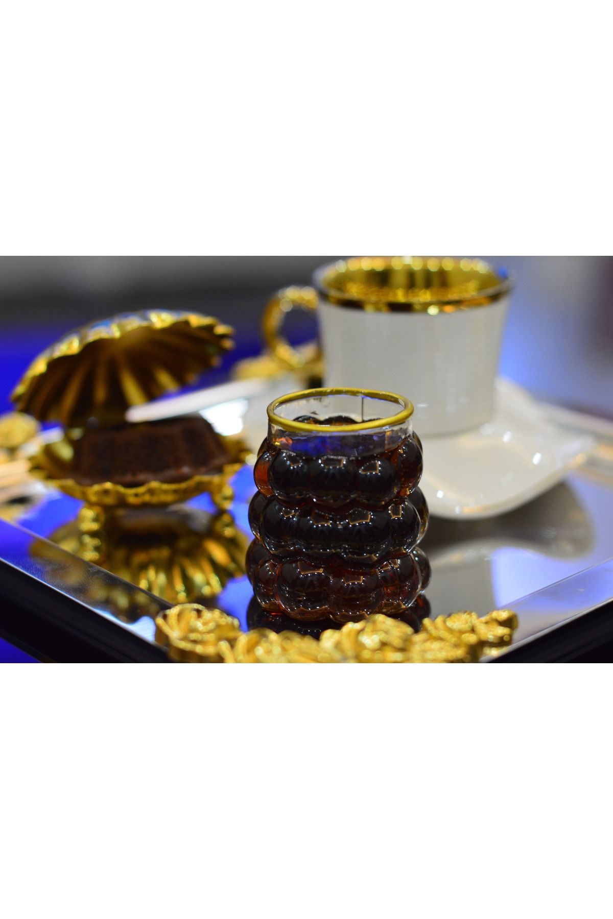 CAM Gold Detaylı Üzüm Desenli Mini Kahve Yanı Bardağı