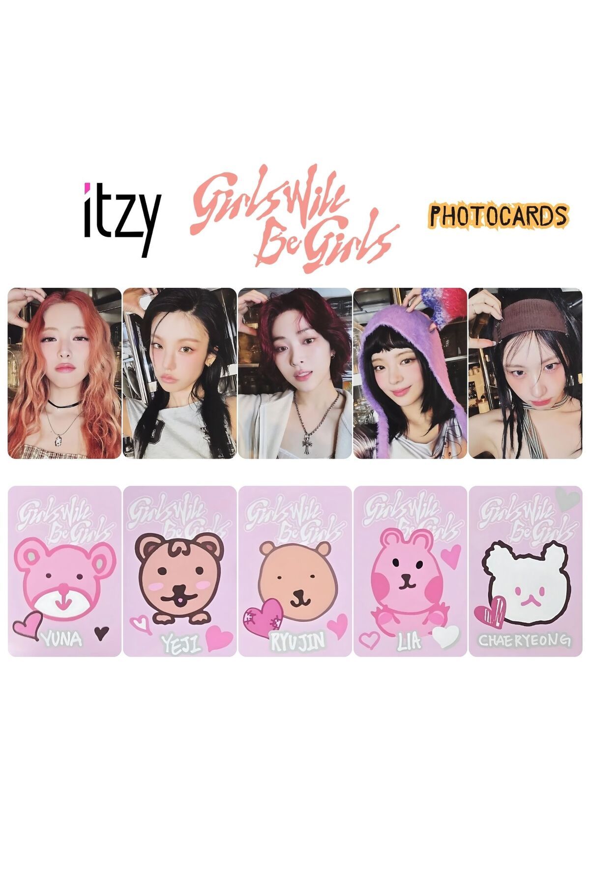 Kpop Dünyasi ITZY '' Girls Will Be Girls '' Trading Card Photocards