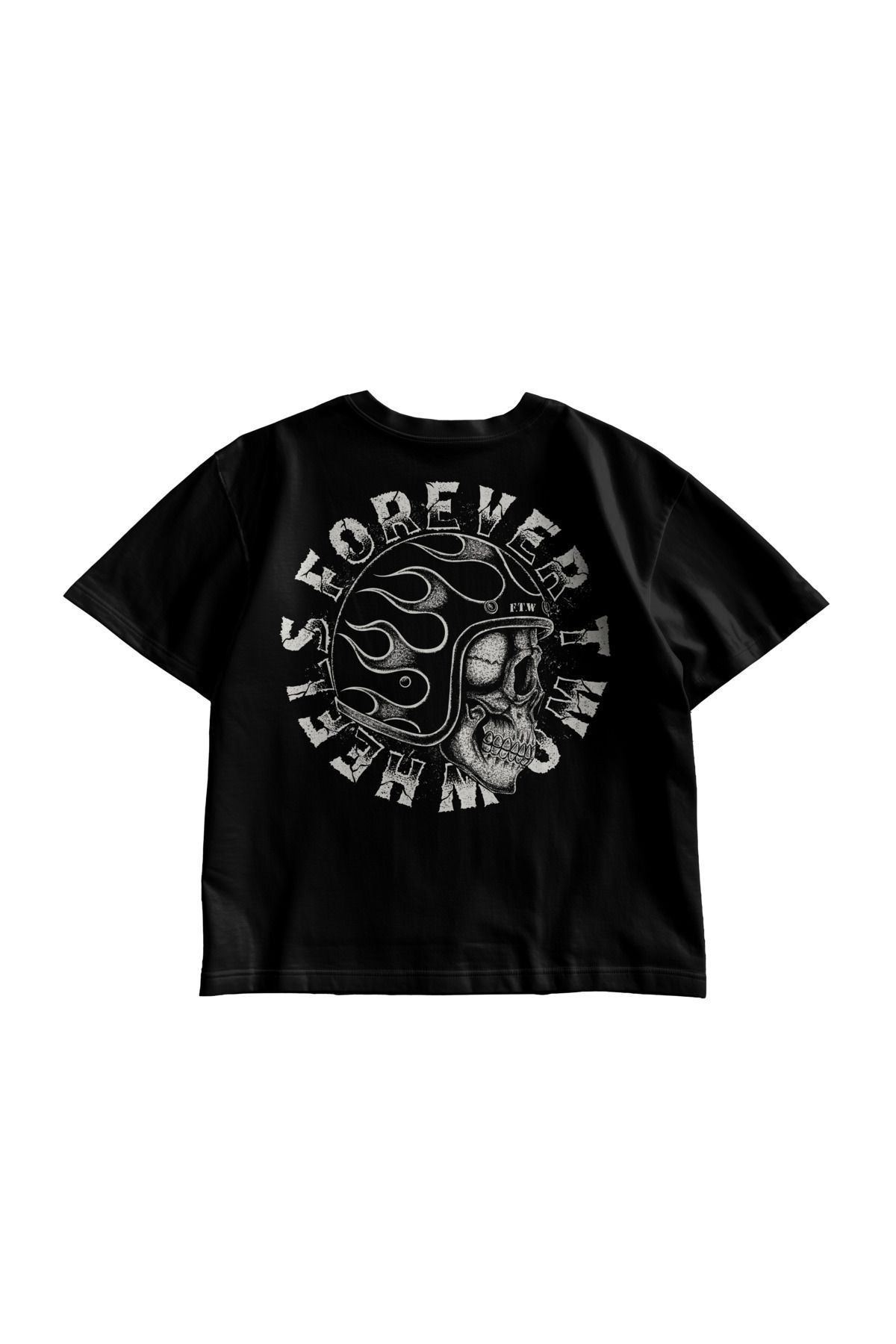 TresMonos Forever Wild Helmets Baskılı Oversize Kısa Kollu Pamuklu Unisex Siyah Tişört
