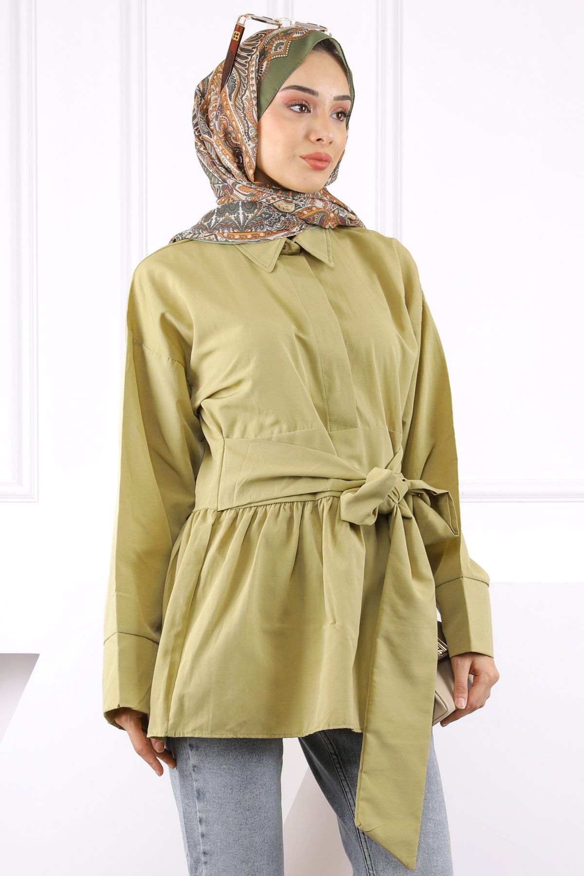 İmajButik Haki Bel Kuşaklı Tunik