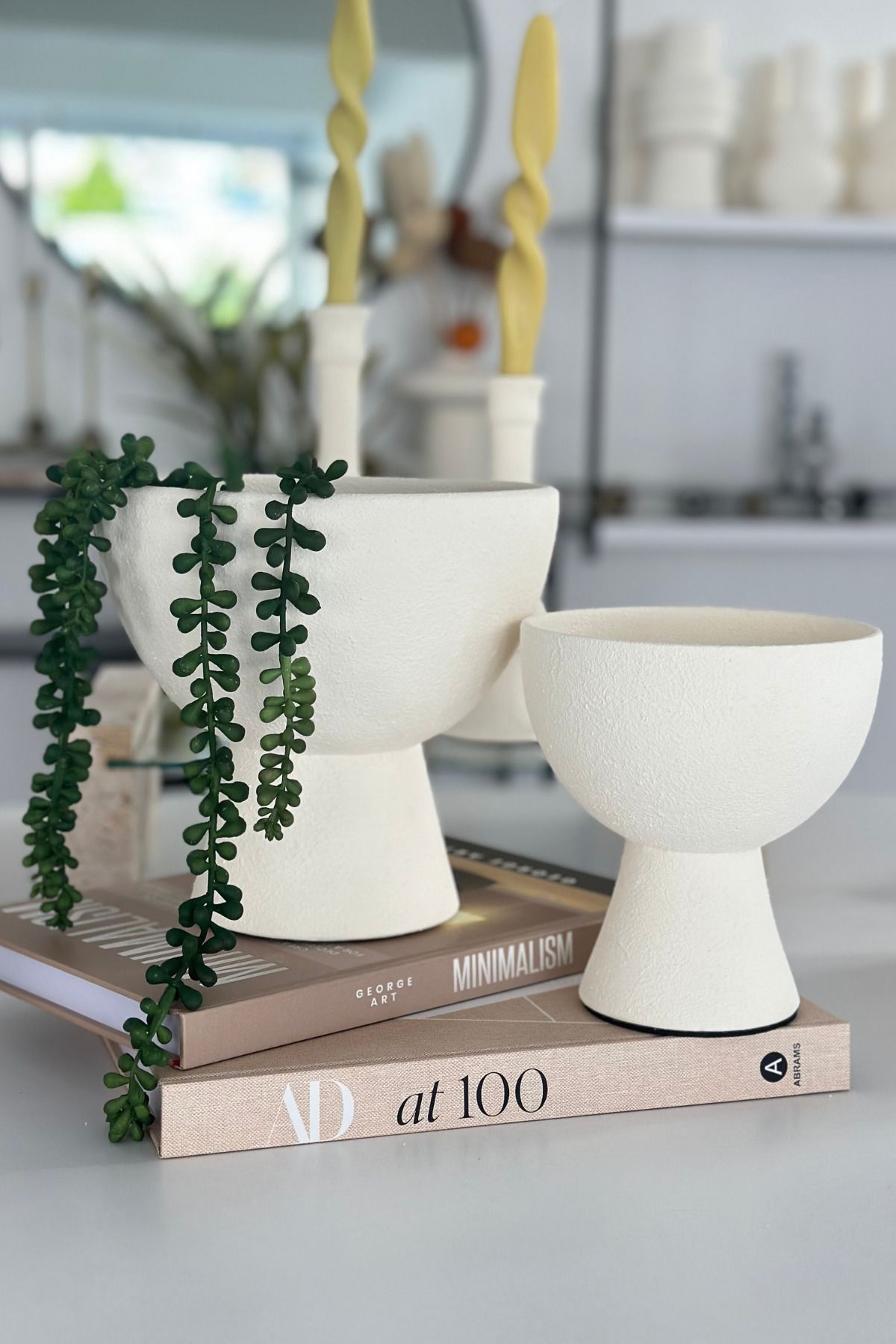 Shura Homeware 2'Lİ SERAMİK SUNUMLUK AYAKLI KASE DEKORATİF KASE