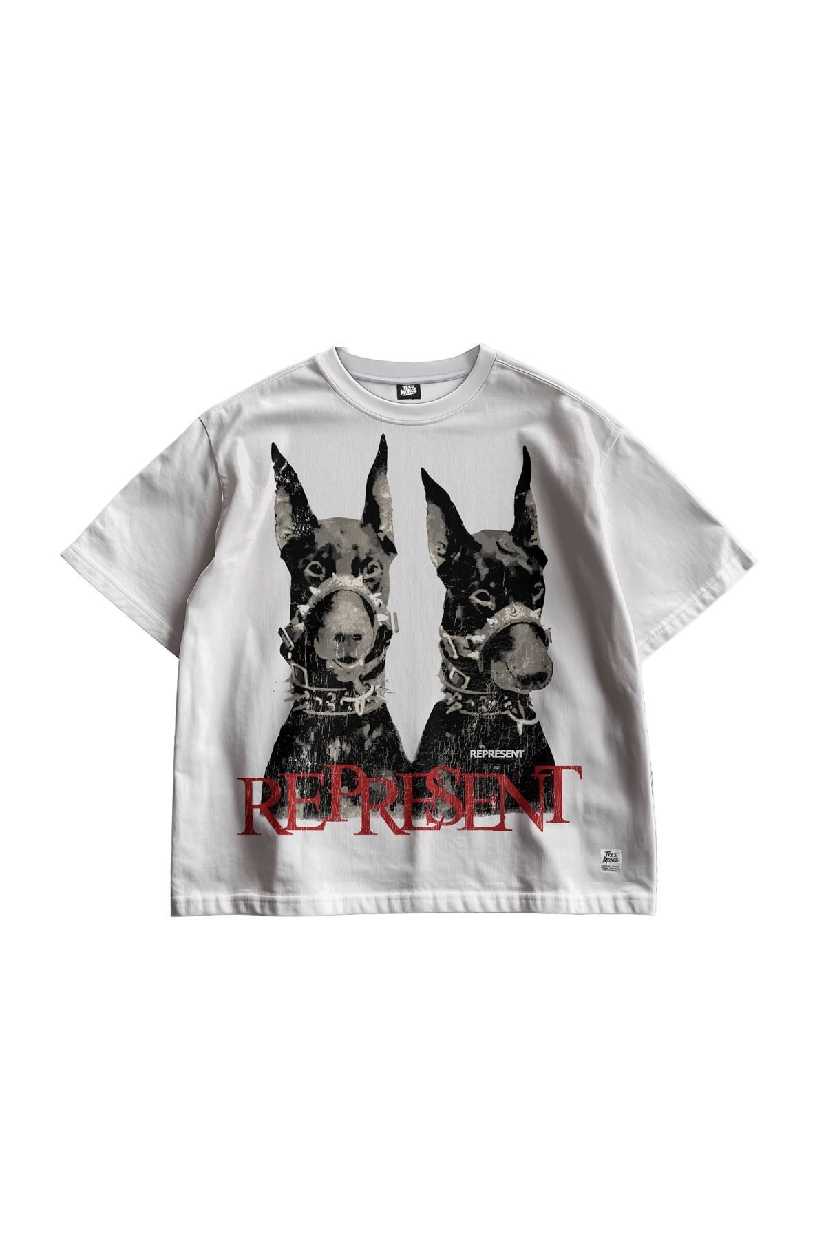 TresMonos Represent Doberman Baskılı Oversize Kısa Kollu Pamuklu Unisex Beyaz Tişört