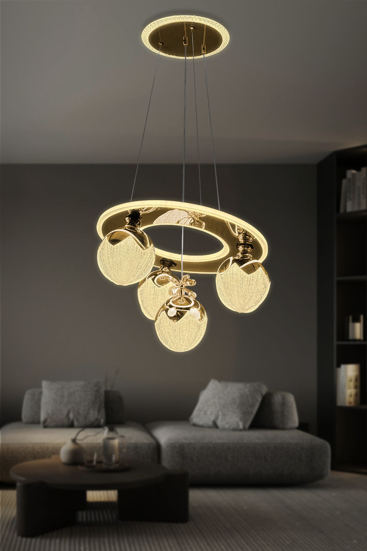 RSCOLLECTIONS Nova 4 Toplu Modern Sarkıt Led Avize Kumandasız Gold