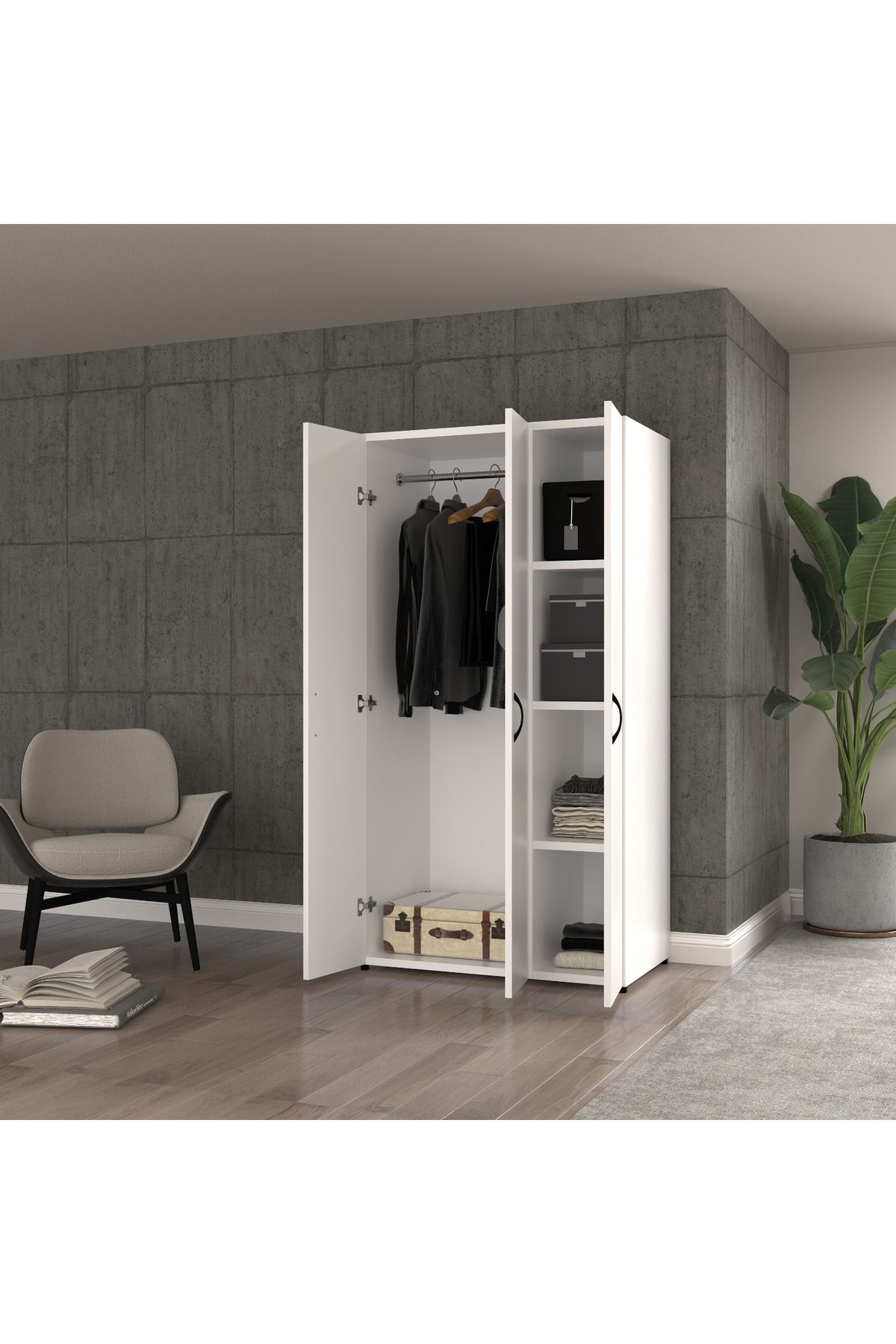 EVA İTHALAT UGİ 3 kapaklı beyaz elbise dolabı / toparlayıcı / çok amaçlı dolap