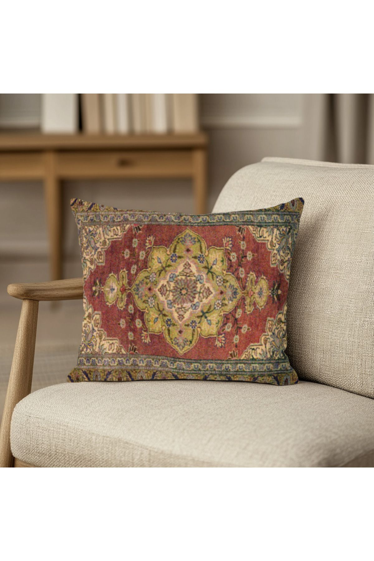 TURKISHRUG KINGDOM Dijital Baskılı Klasik Halı Desenli Çift Taraflı 43x43 cm Kırlent Kılıfı