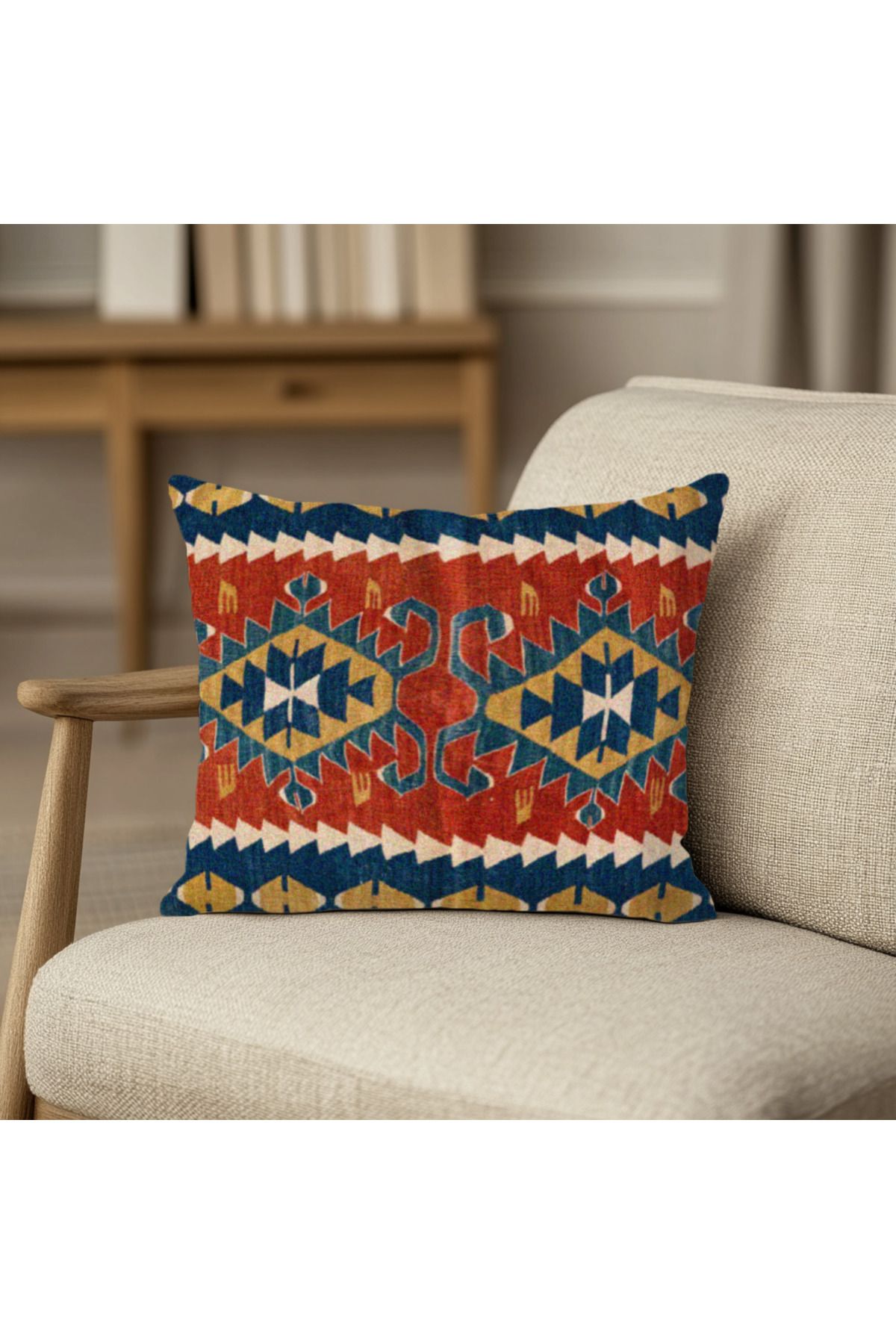 TURKISHRUG KINGDOM Kafkas Tarzı Tribal Motifli Çift Taraflı 43x43 cm Dekoratif Kırlent Kılıfı