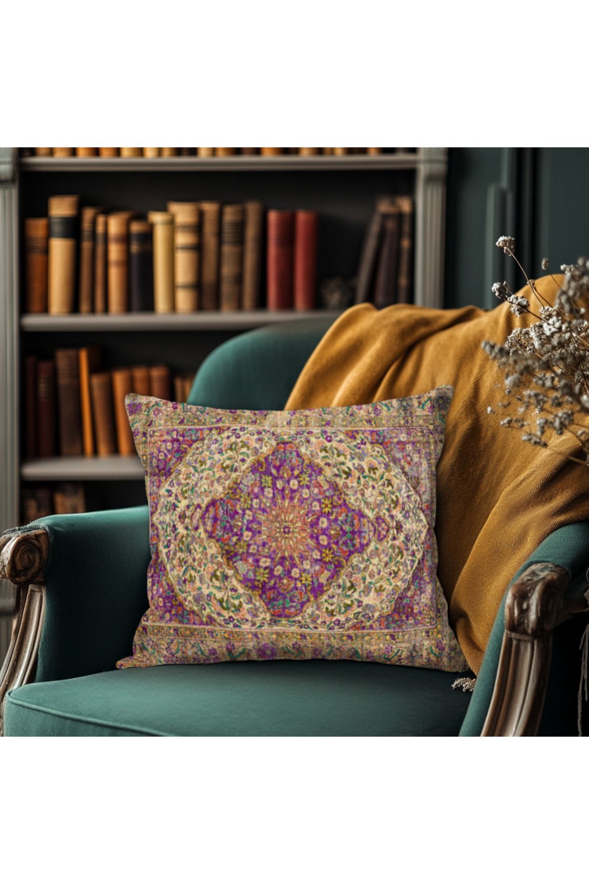 TURKISHRUG KINGDOM Klasik İran Saray Halısı Desenli Çift Taraflı 43x43 cm Dekoratif Kırlent Kılıfı