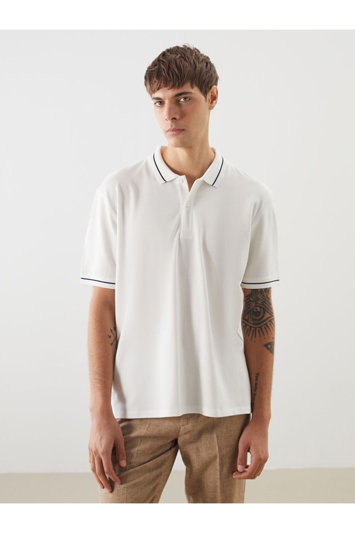 LC Waikiki SOUTHBLUE Ekru Polo Yaka Pike Erkek Tişört S5FG49Z8NVY25