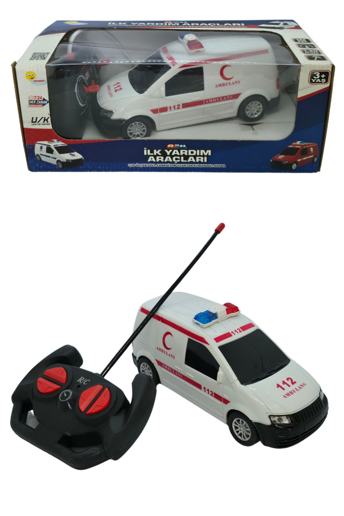 RAF Store Full Fonk. Pilli Farları Yanan Uzaktan Kumandalı Ambulans 1:20 Ölçek 27Mhz 20 Cm