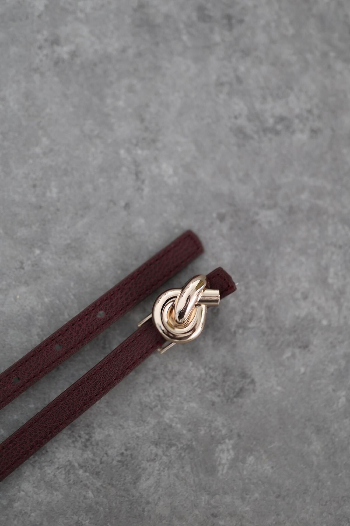 HAZELANNA Düğüm Gold Tokalı Mürdüm Kemer