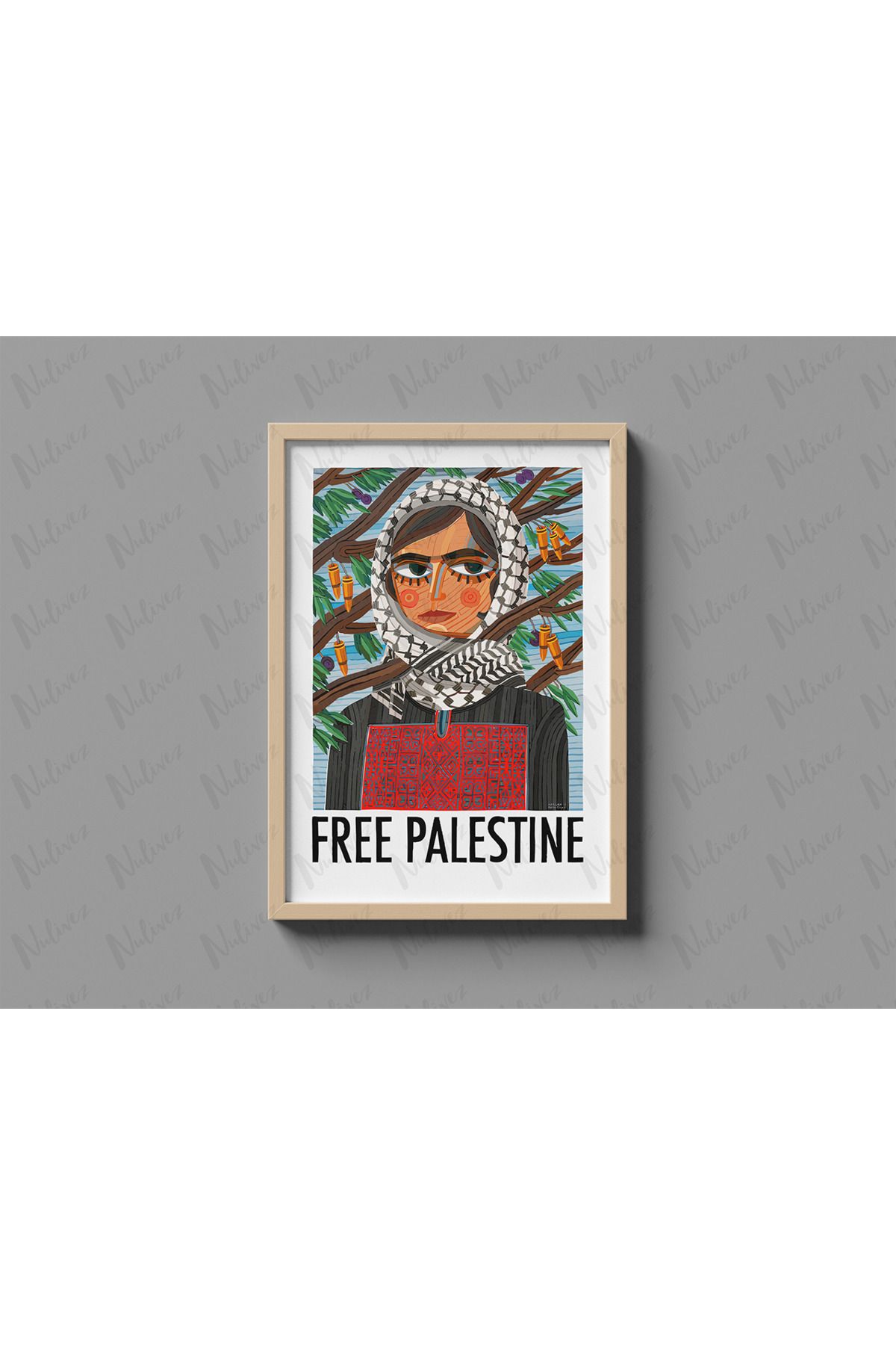 Nulivez Çerçeveli, Free Palestine Tasarımlı Dekoratif Tablo, 300 Micron Antireflecte Korumalı Tablo