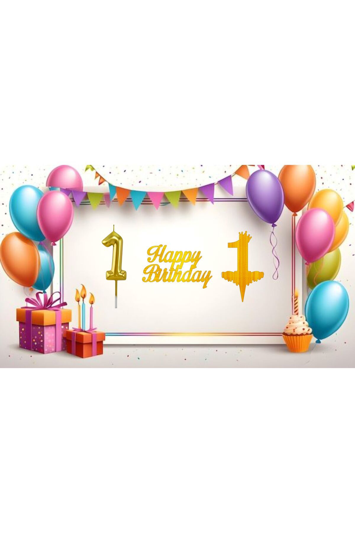 YTB AJANS 1 Yaş Doğum Günü Pasta Süsü Rakam Mum, Rakam Pleksi, Happy Birthday Pleksi (3'LÜ PAKET)