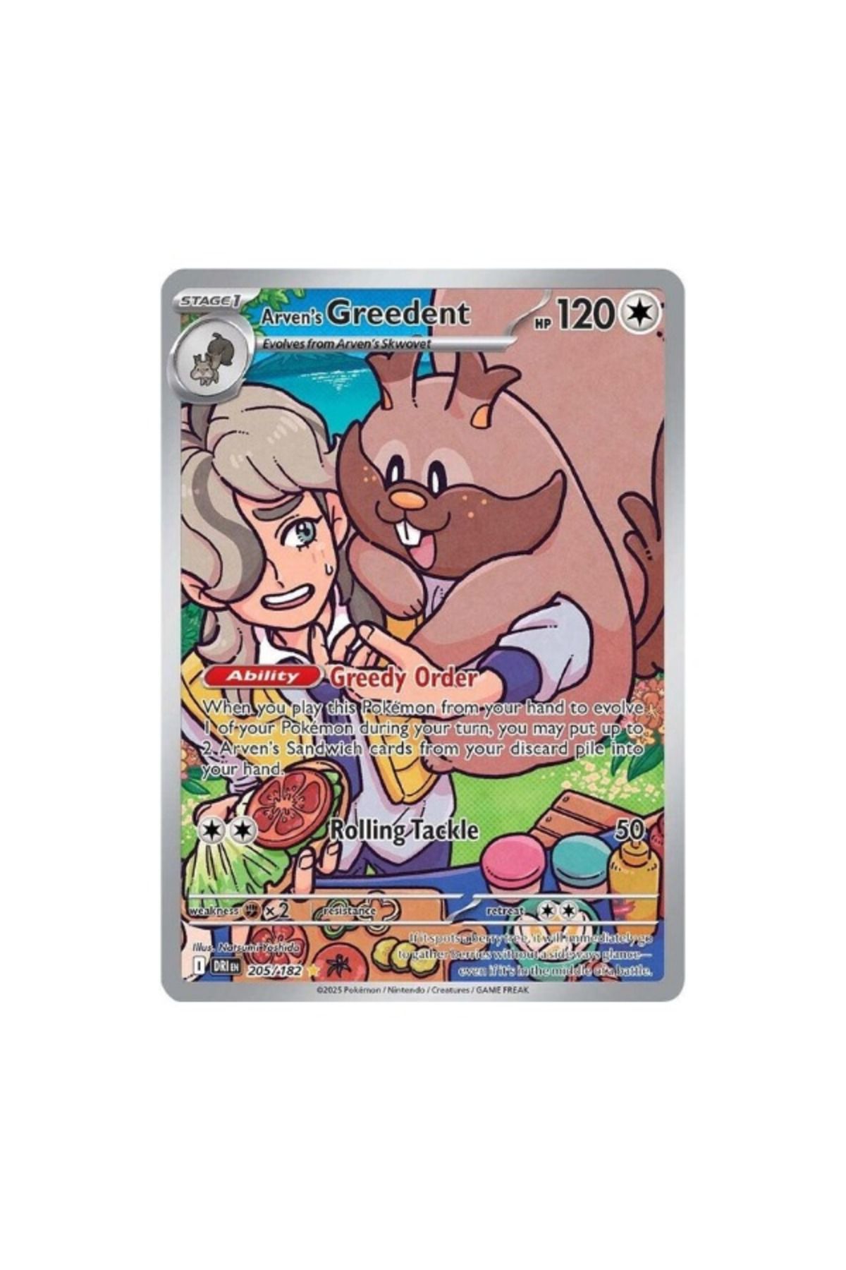 Pokemon TCG Destined Rivals Arven's Greedent 205/182