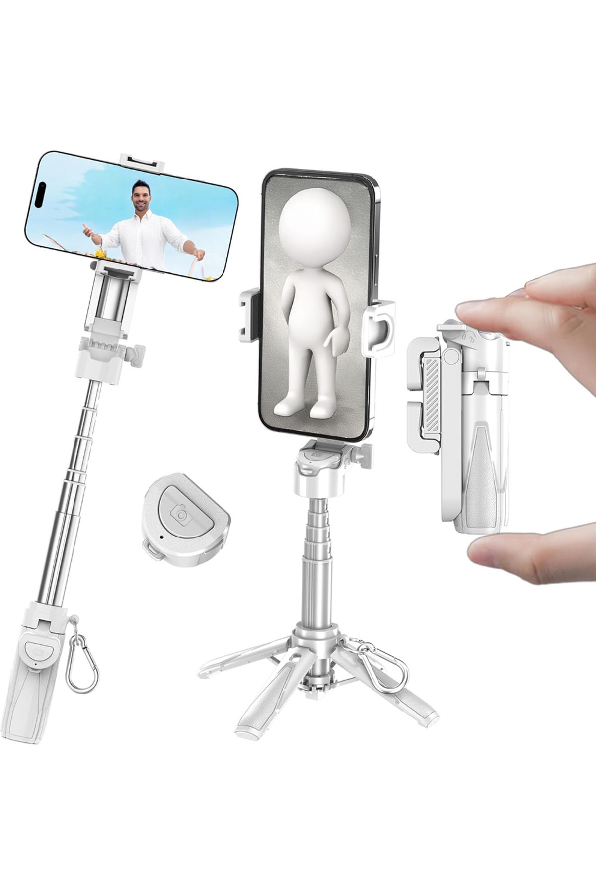 Jmary MT-18 360 Derece Dönebilen Kumandalı Selfie Çubuğu ve Tripod Beyaz