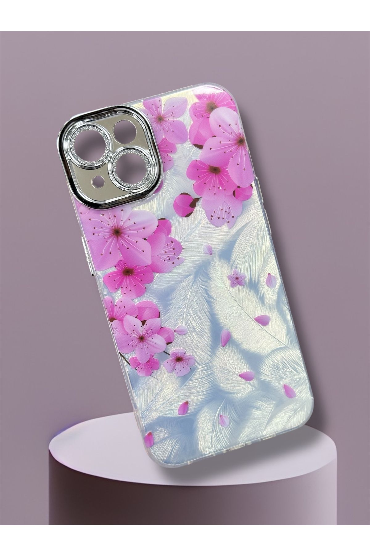 BURKİNA iPhone 13 iPhone 14 için uyumlu Taşlı Kamera Lens Koruyucu Renkli Darbe Emici Kılıf
