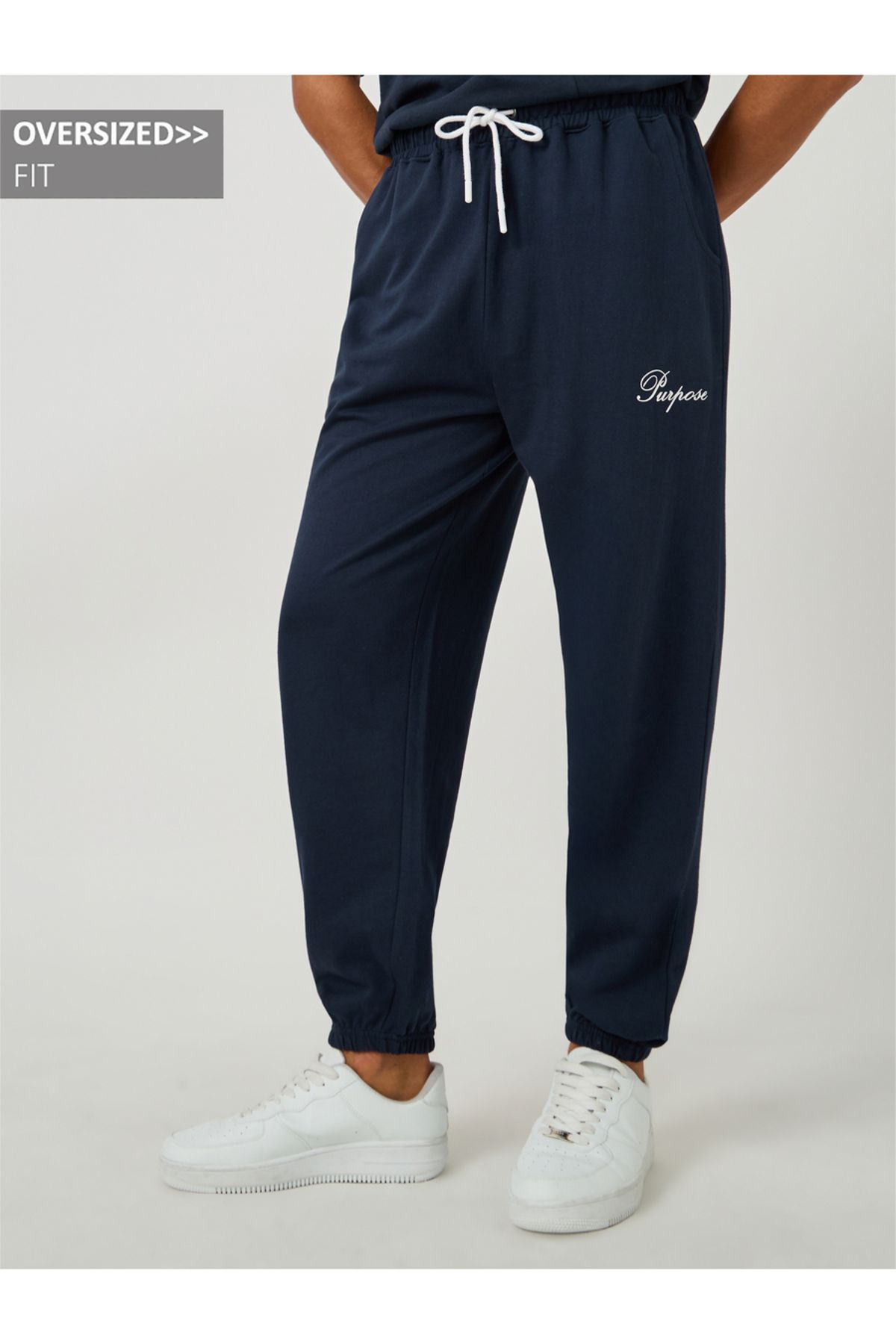 Styli-Minimal Slogan Print Oversized Joggers with Drawstring 1