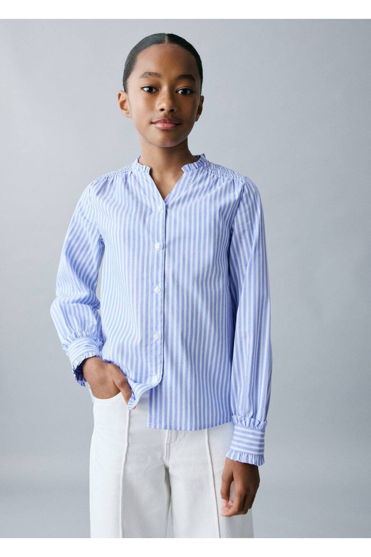 Büzgü detaylı çizgili gömlek