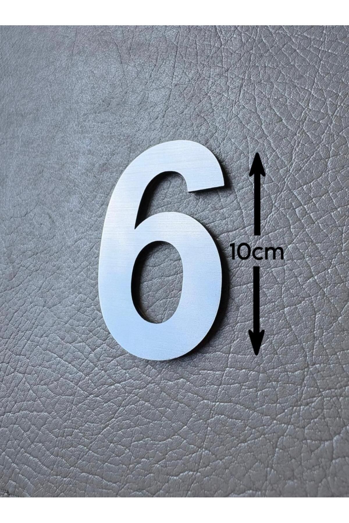 SE-Dizayn Kapı Numarası 10 CM No. 6 Daire Masa Dolap Numarası Fırcalı Gümüş Kendinden Yapışkanlı