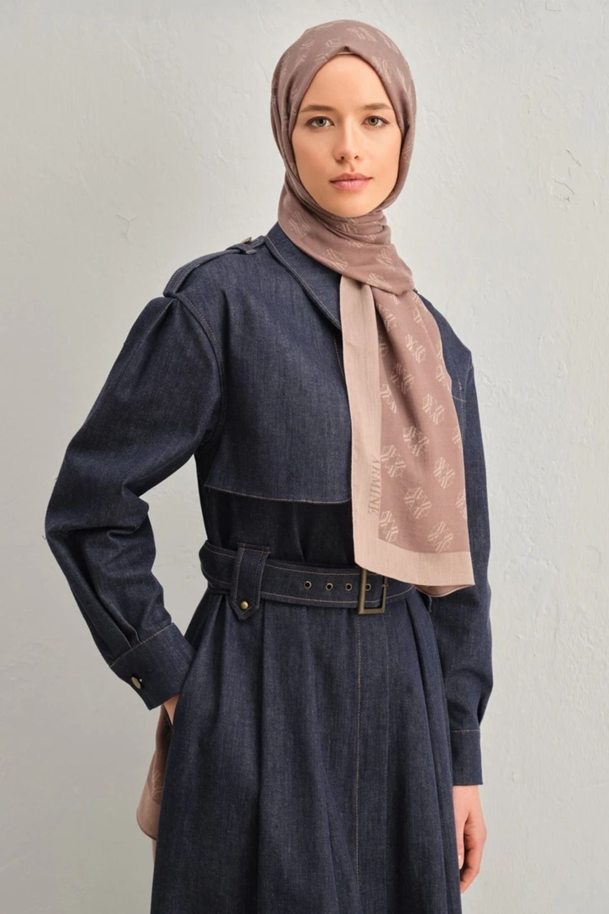 Armine Lyocell İpek Şal 1 Monogram Vizon-32104