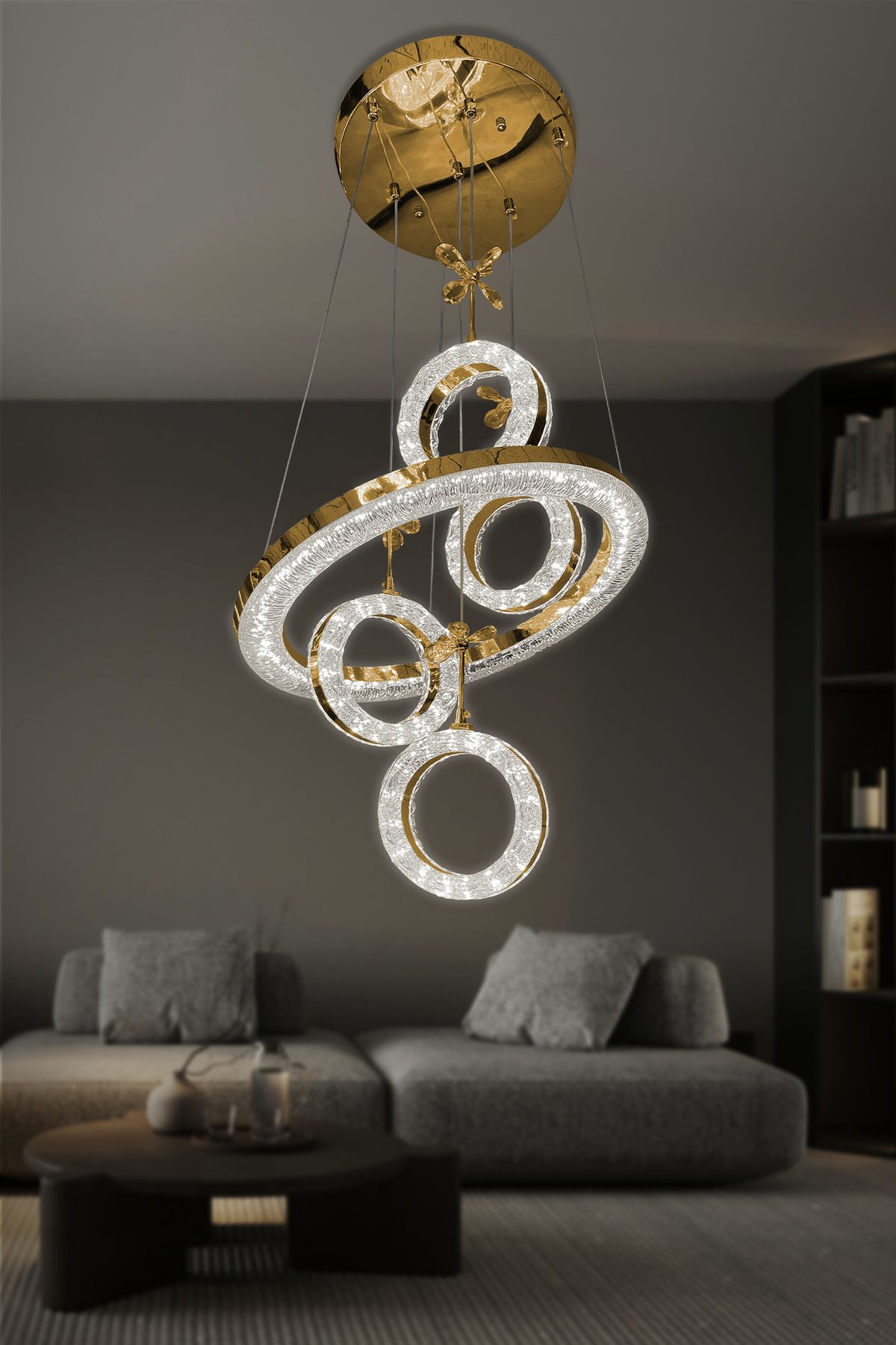 RSCOLLECTIONS Lumina 4 lü Modern Sarkıt Led Avize Kumandasız Gold