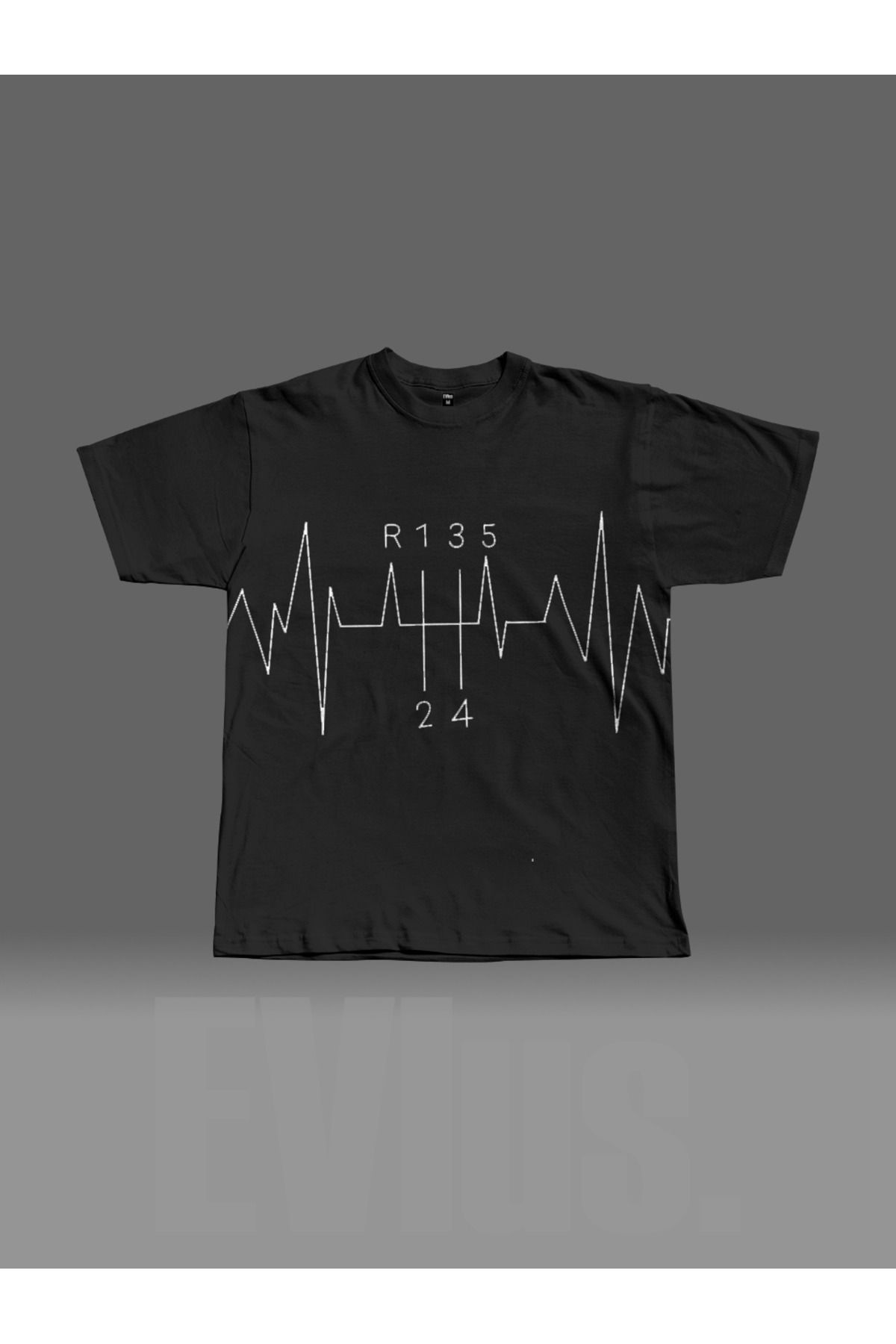 EVIus Oversize Kalp Atışı Vites Baskılı Bisiklet Yaka T-Shirt
