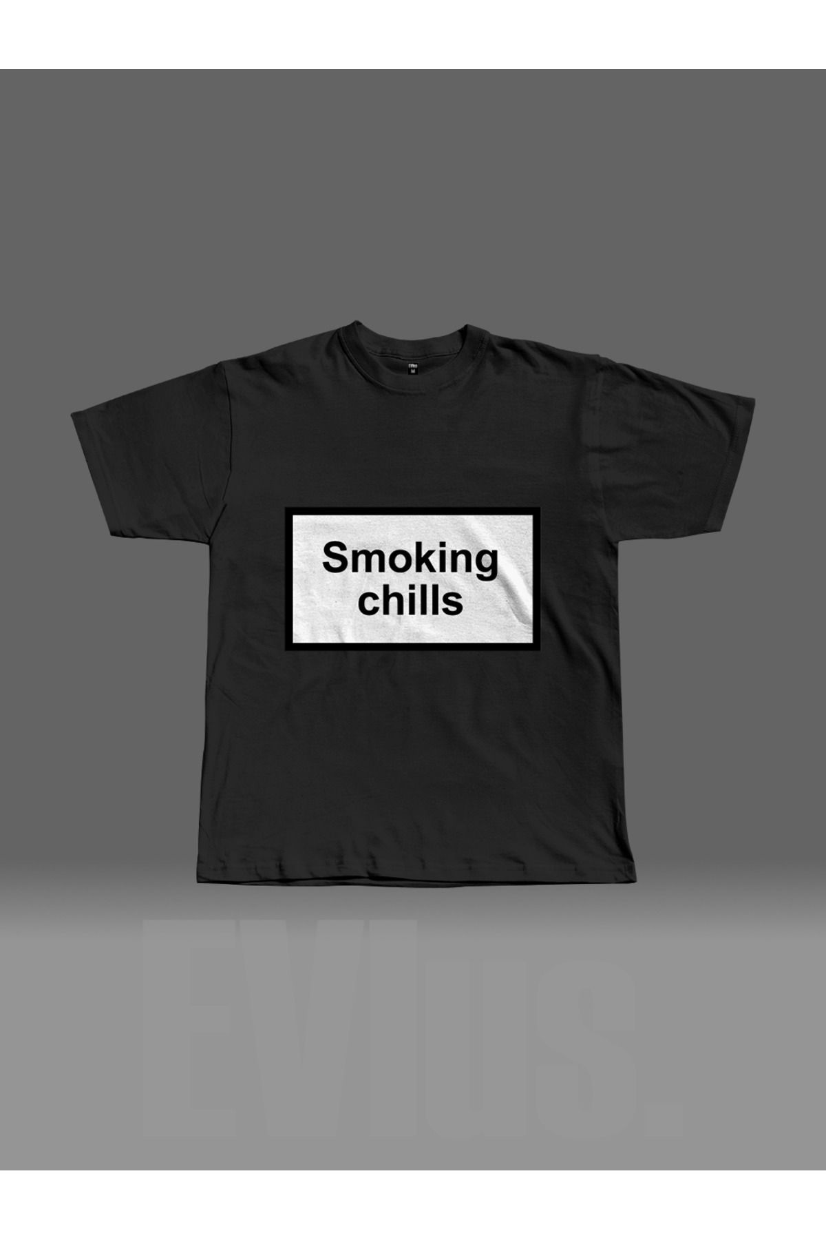 EVIus Oversize Smoking Chills Baskılı Bisiklet Yaka T-Shirt