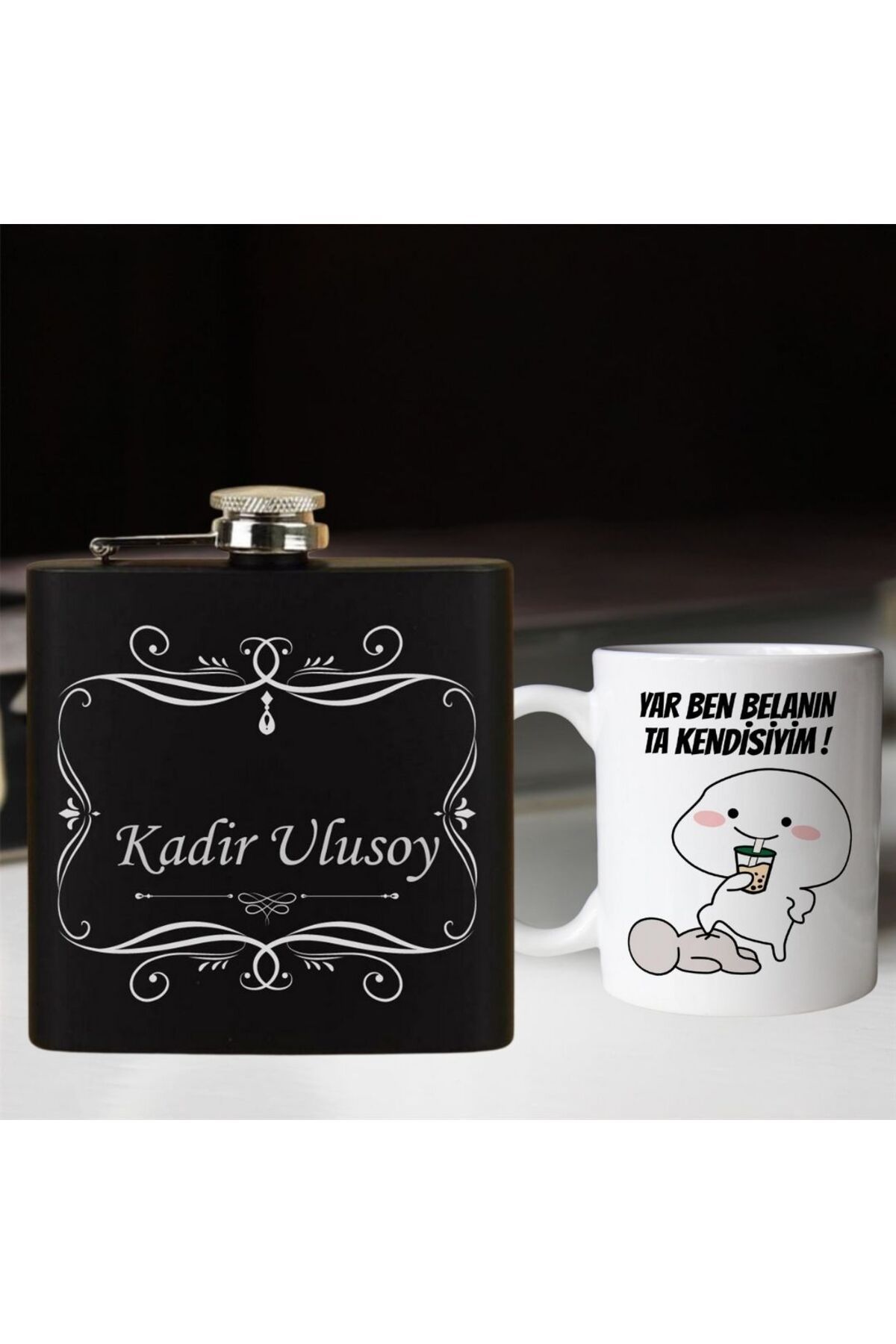 Çılgıntrend Kişiye Özel Cep Matarası ve Yar Ben Belanın Ta Kendisiyim Kupa Bardak Hediye Seti