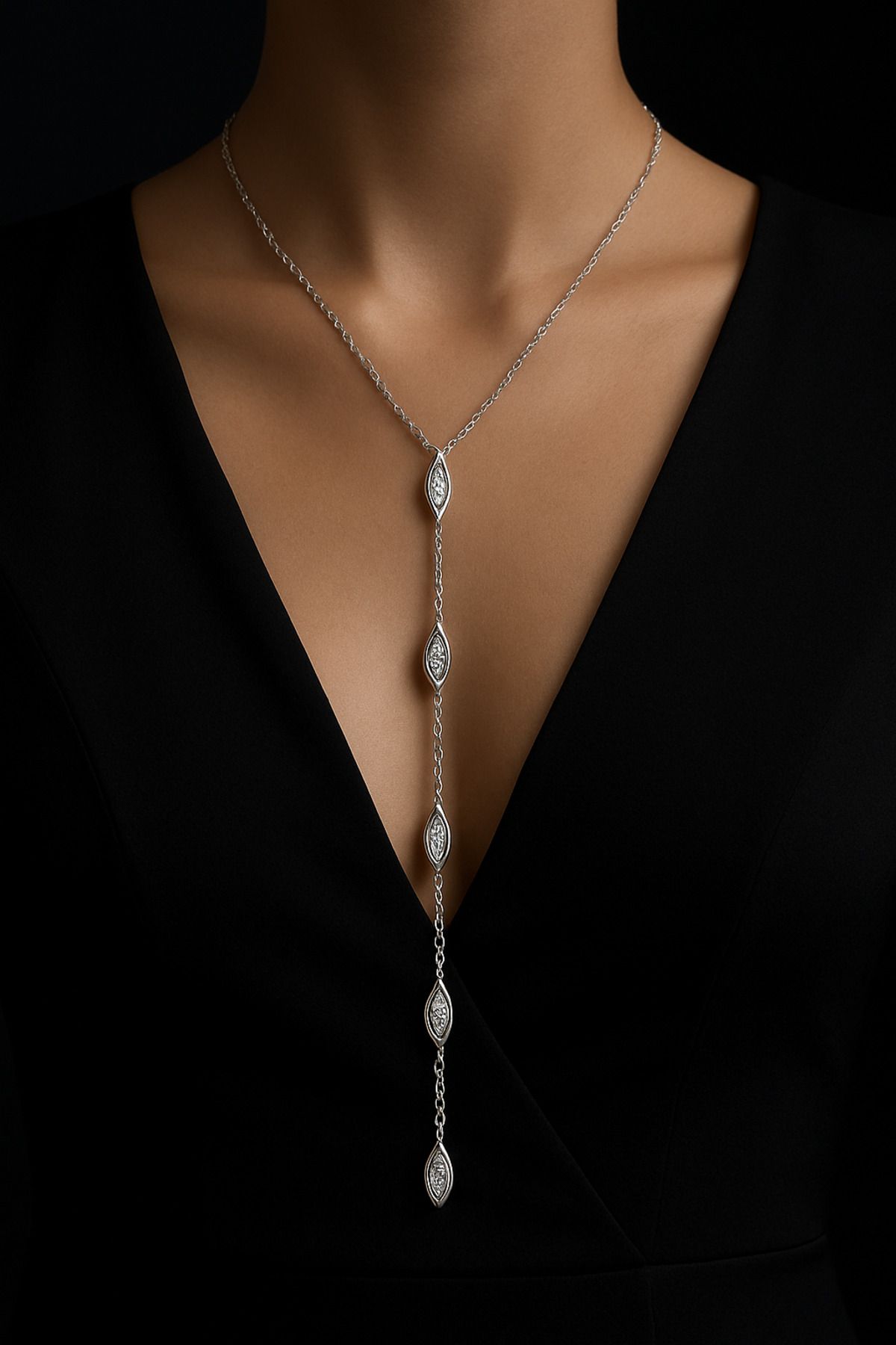 BESMYAR JEWELS Gümüş Renk Çelik Y Kolye