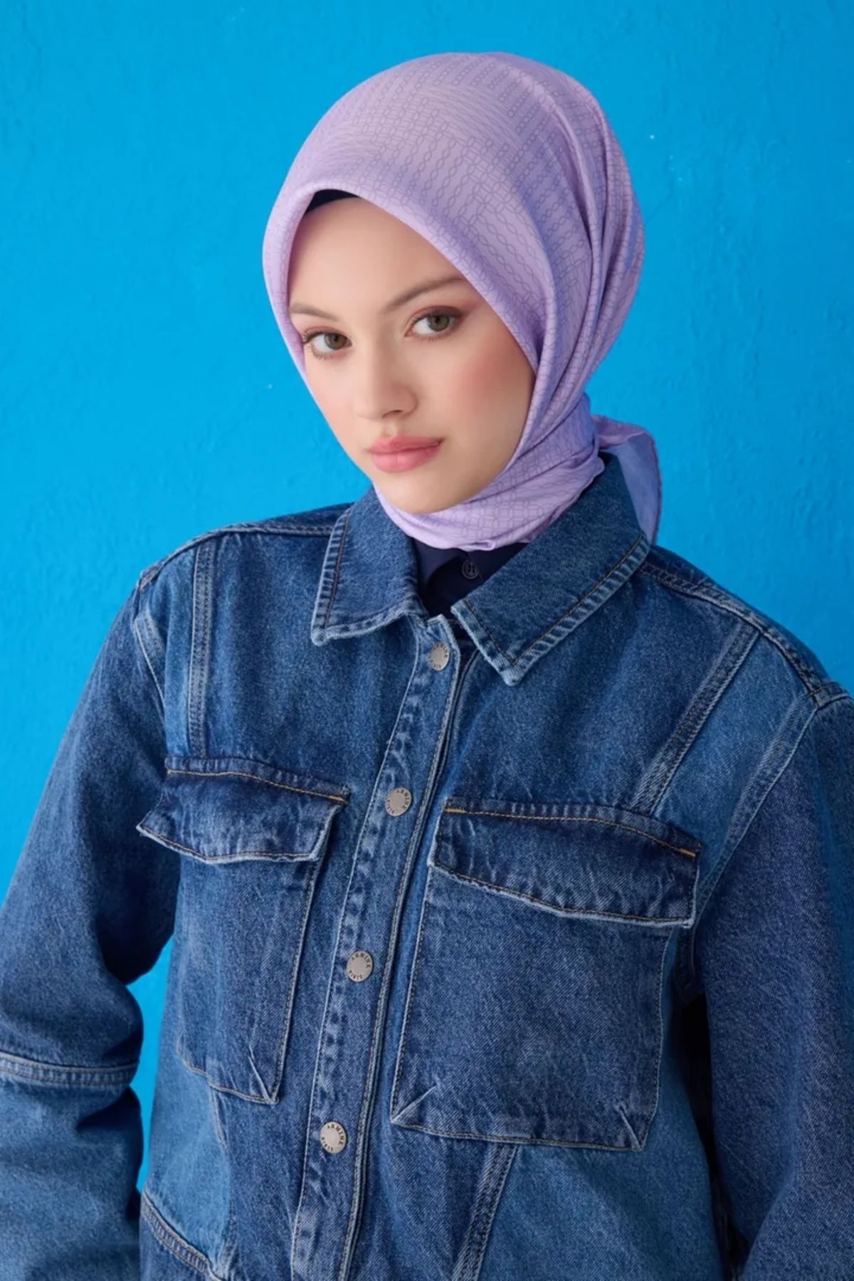 Belli Twill İpek Eşarp 4104D Geometrik Desen Lila