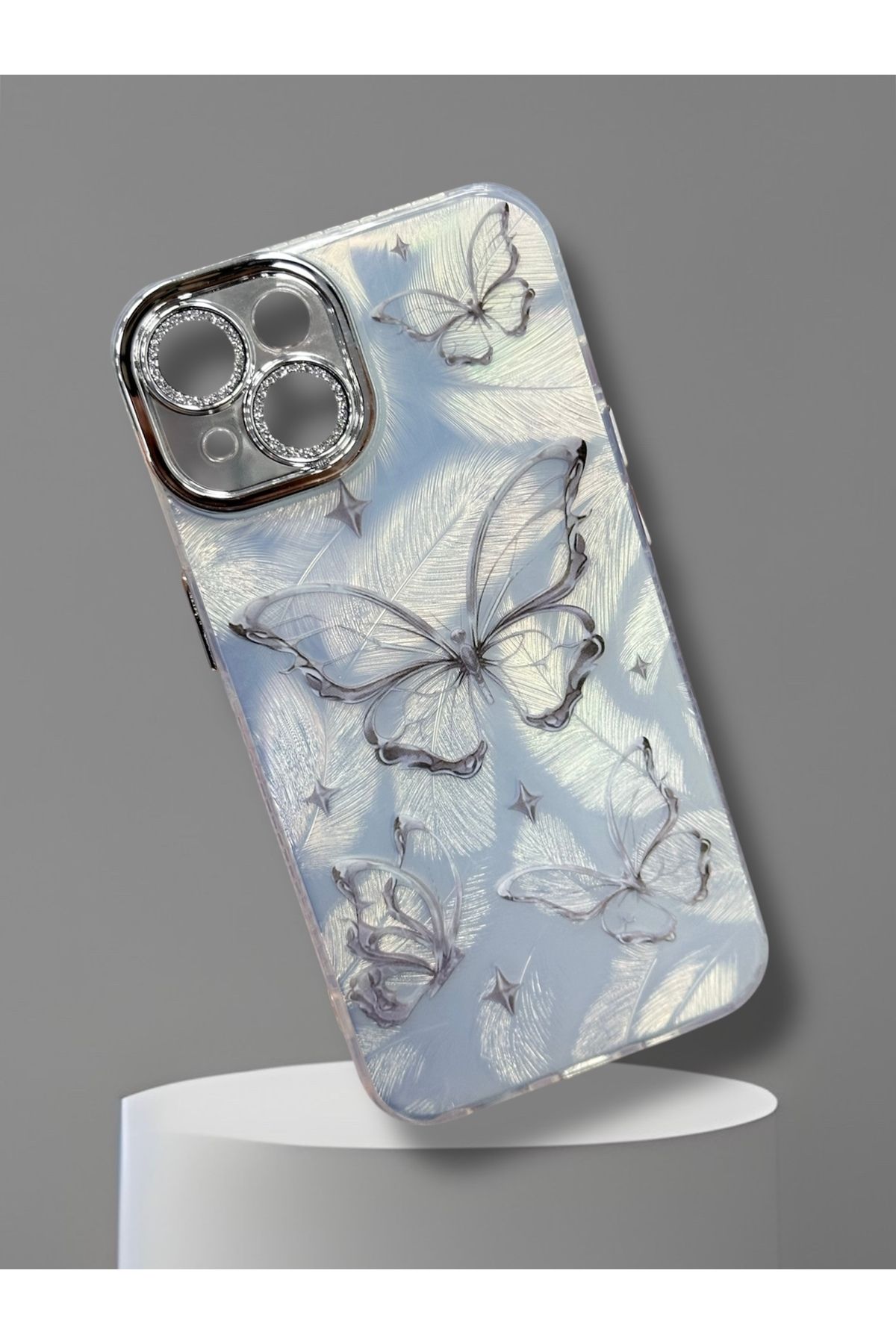 BURKİNA iPhone 13 iPhone 14 için uyumlu Taşlı Kamera Lens Koruyucu Renkli Darbe Emici Kılıf