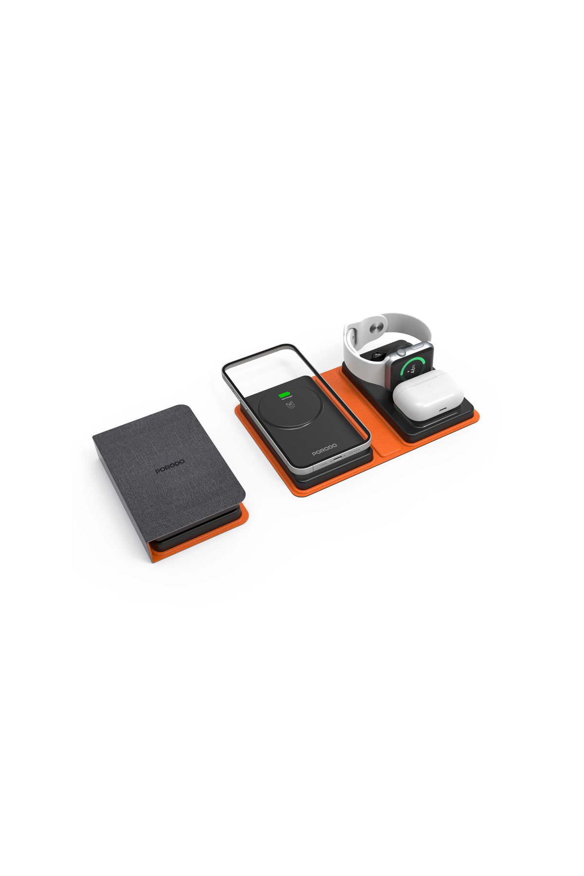 porodo Katlanabilir 4'ü 1 Arada Kablosuz Şarj İstasyonu ve Powerbank 8000mAh, PD 20W, MagSafe Uyumlu