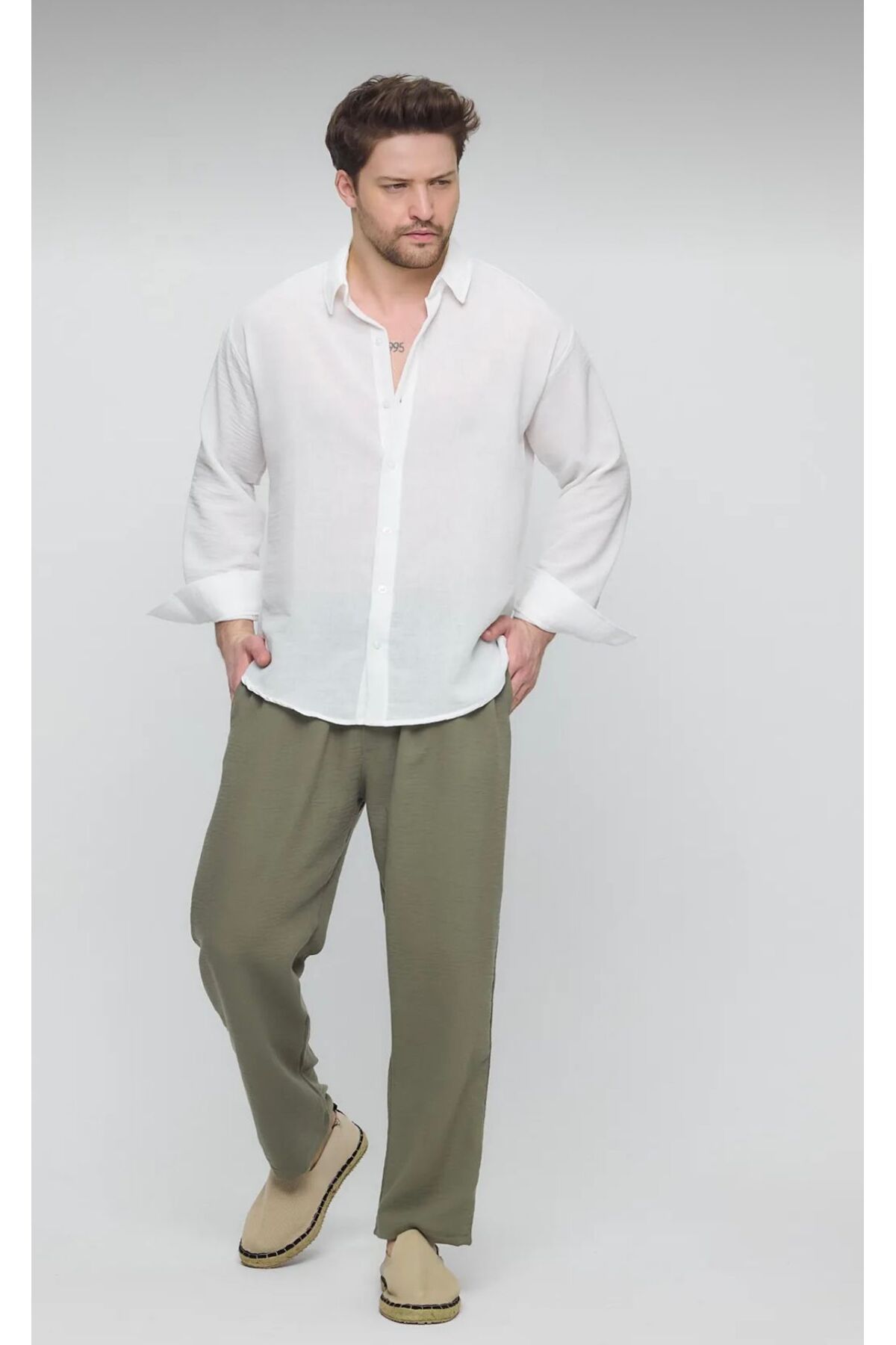 G&G WARDROBE Mevsimlik %100 Pamuk Beyaz Gömlek