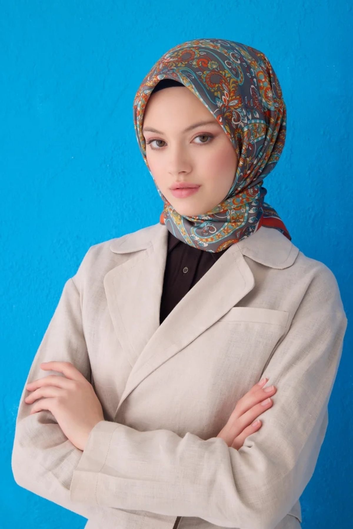 Belli Twill İpek Eşarp 4101D Etnik Desen Çok Renkli 6