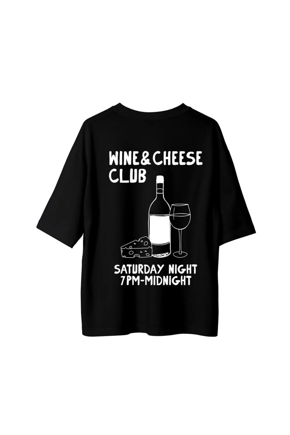 Koklonmoda Büyük Beden Unisex Wine Cheese Club Baskılı Oversize T-Shirt