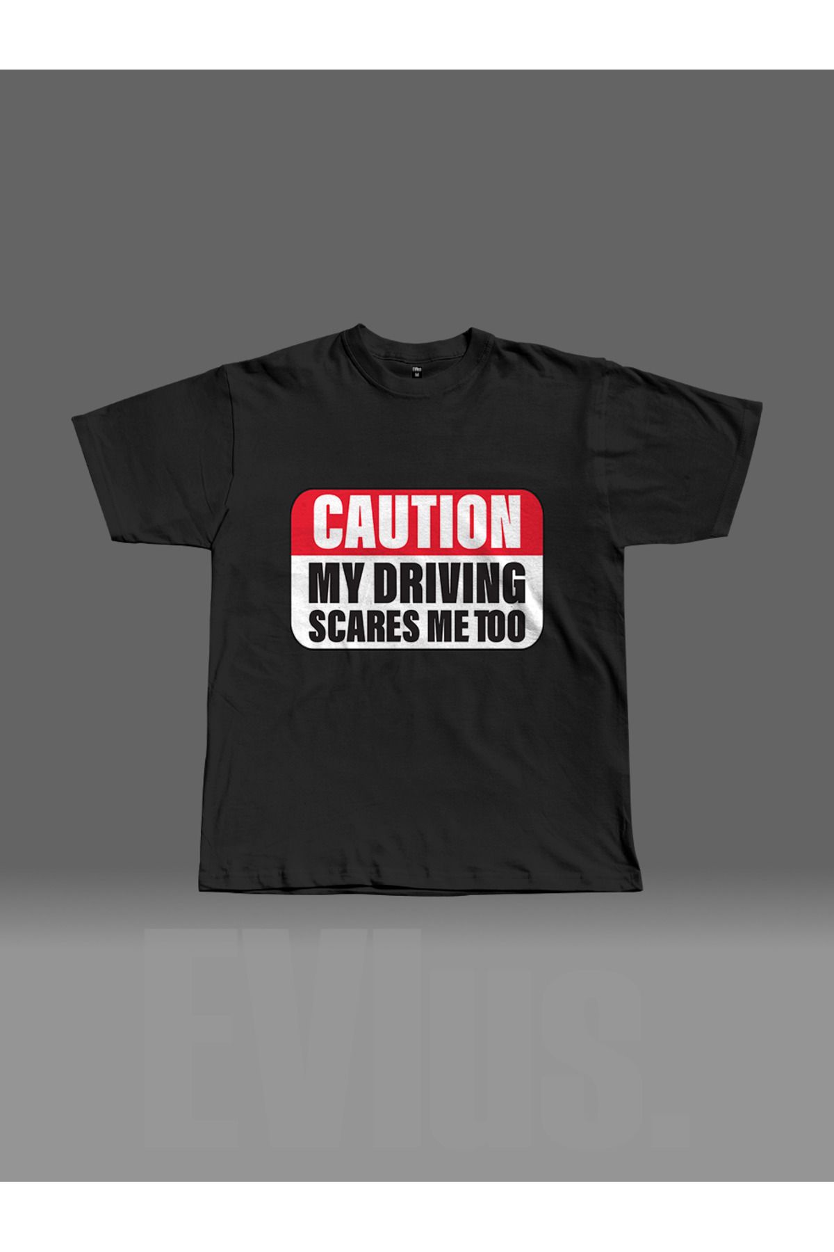 EVIus Oversize Caution My Driving Baskılı Bisiklet Yaka T-Shirt