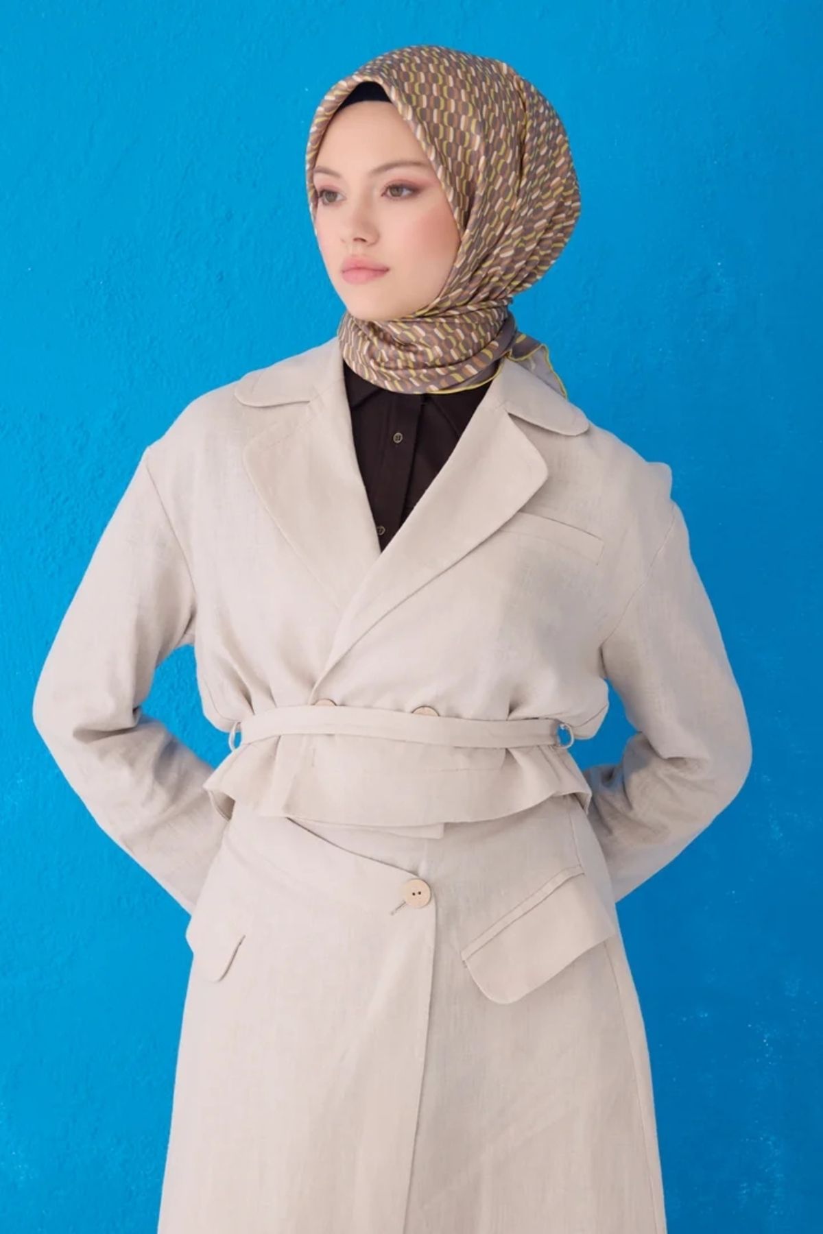 Belli Twill İpek Eşarp 4124D Zincir Desen Gri-Sarı-36
